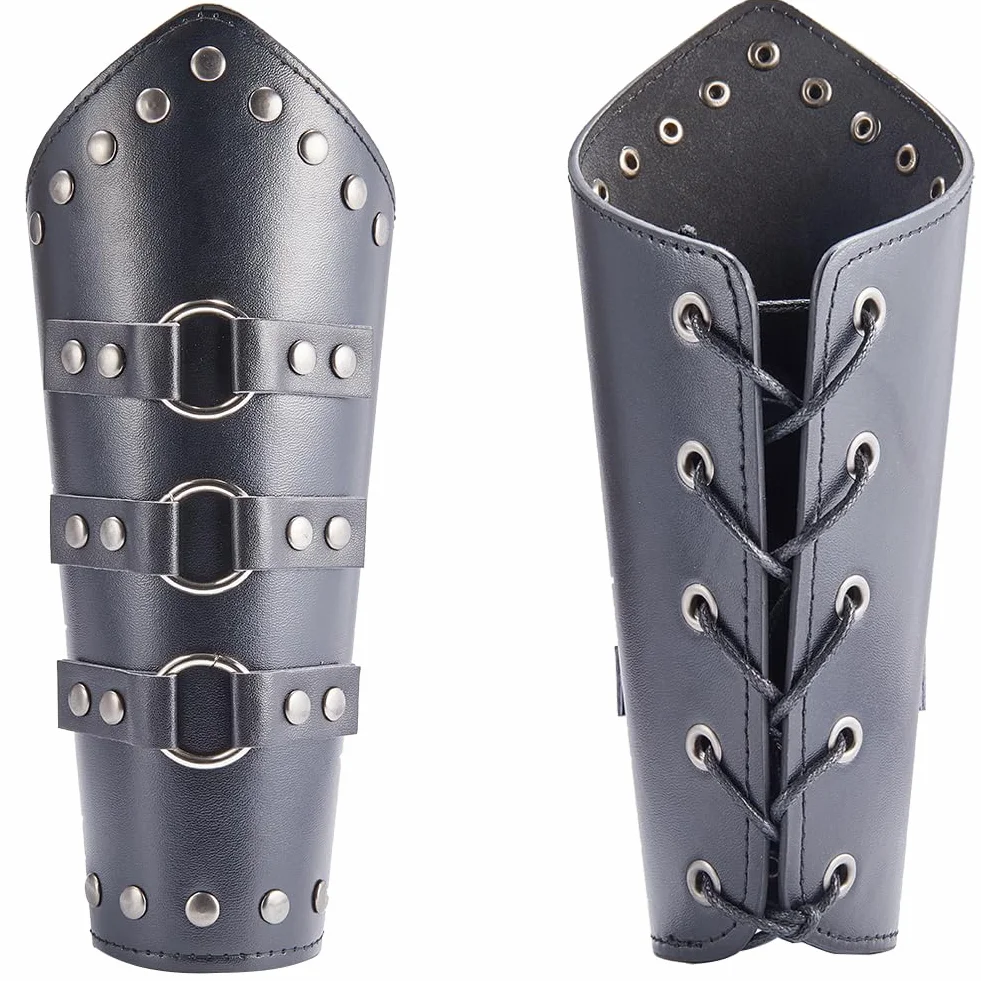 GORGECRAFT Viking Protège-Poignets Cuir Gauntlet Bracelet Médiéval Brassards Réglable Faux Bras Garde Poignet