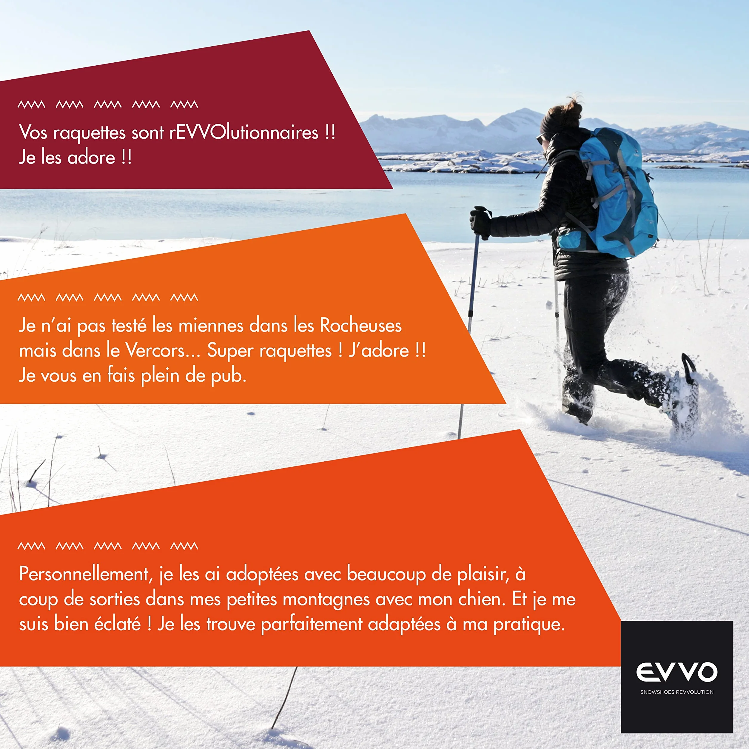 EVVO Raquette à Neige Originale Made in France Semelles Cloutées Michelin® Fixations Réglables Tout Terrain Randonnée
