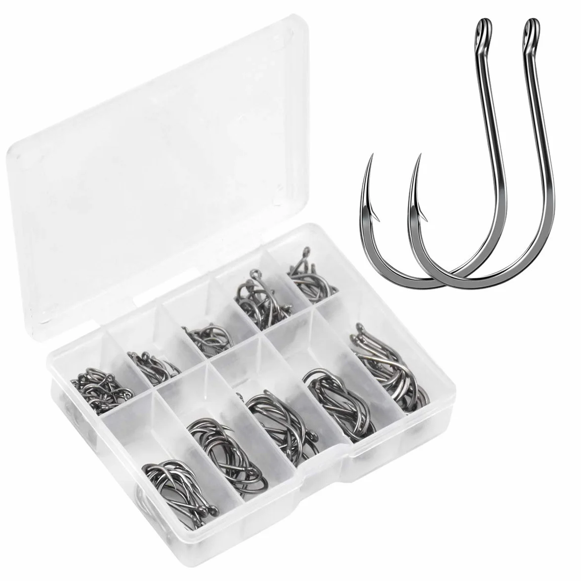 Jinlaili Hameçon de Pêche, 100 PCS Hameçons Barbelés en Acier Carbone, 3# - 12#