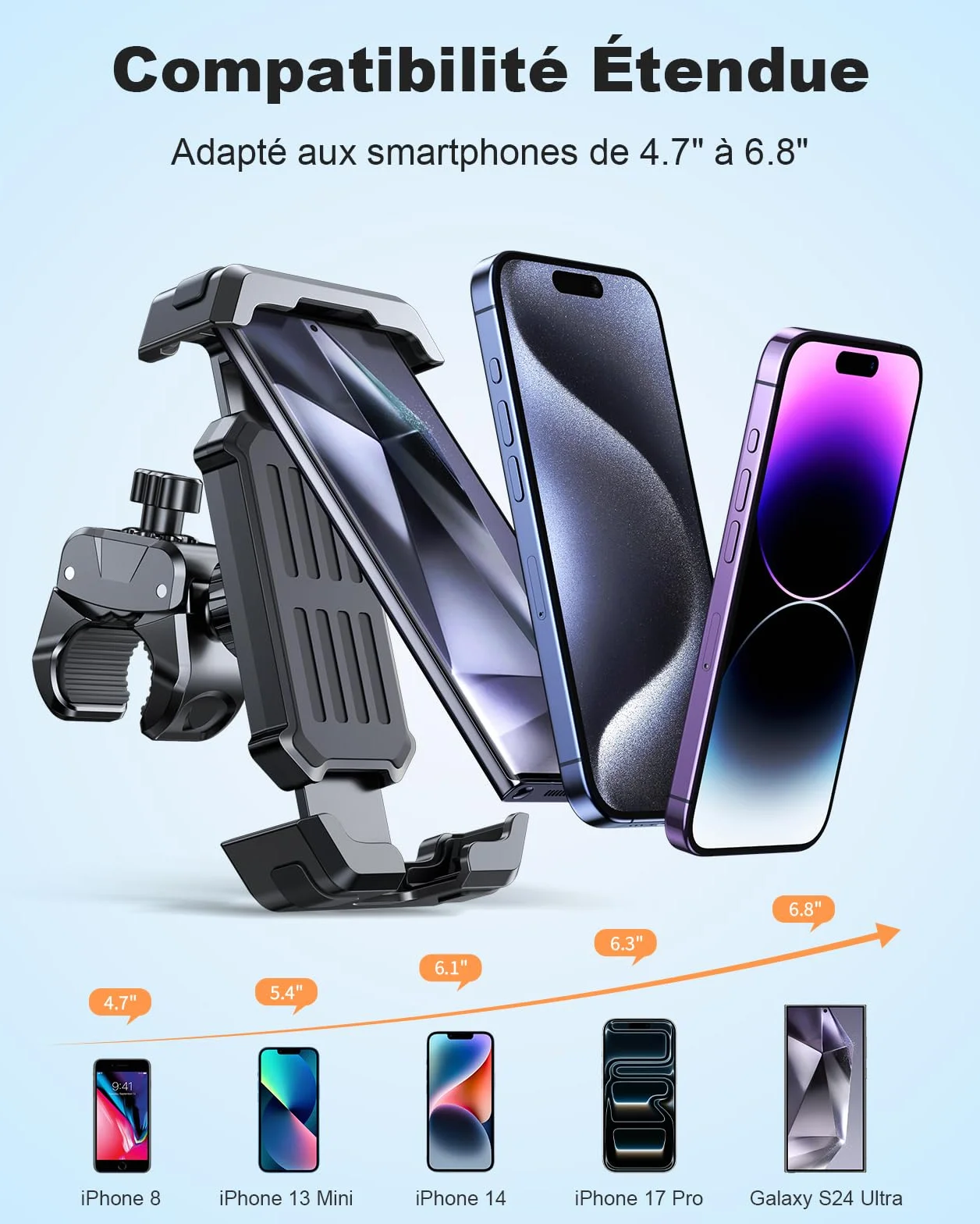 CIRYCASE Support Téléphone Velo 360° Rotation Anti-Vibration, Porte Téléphone Vélo pour 4,7-6,8" Smartphones