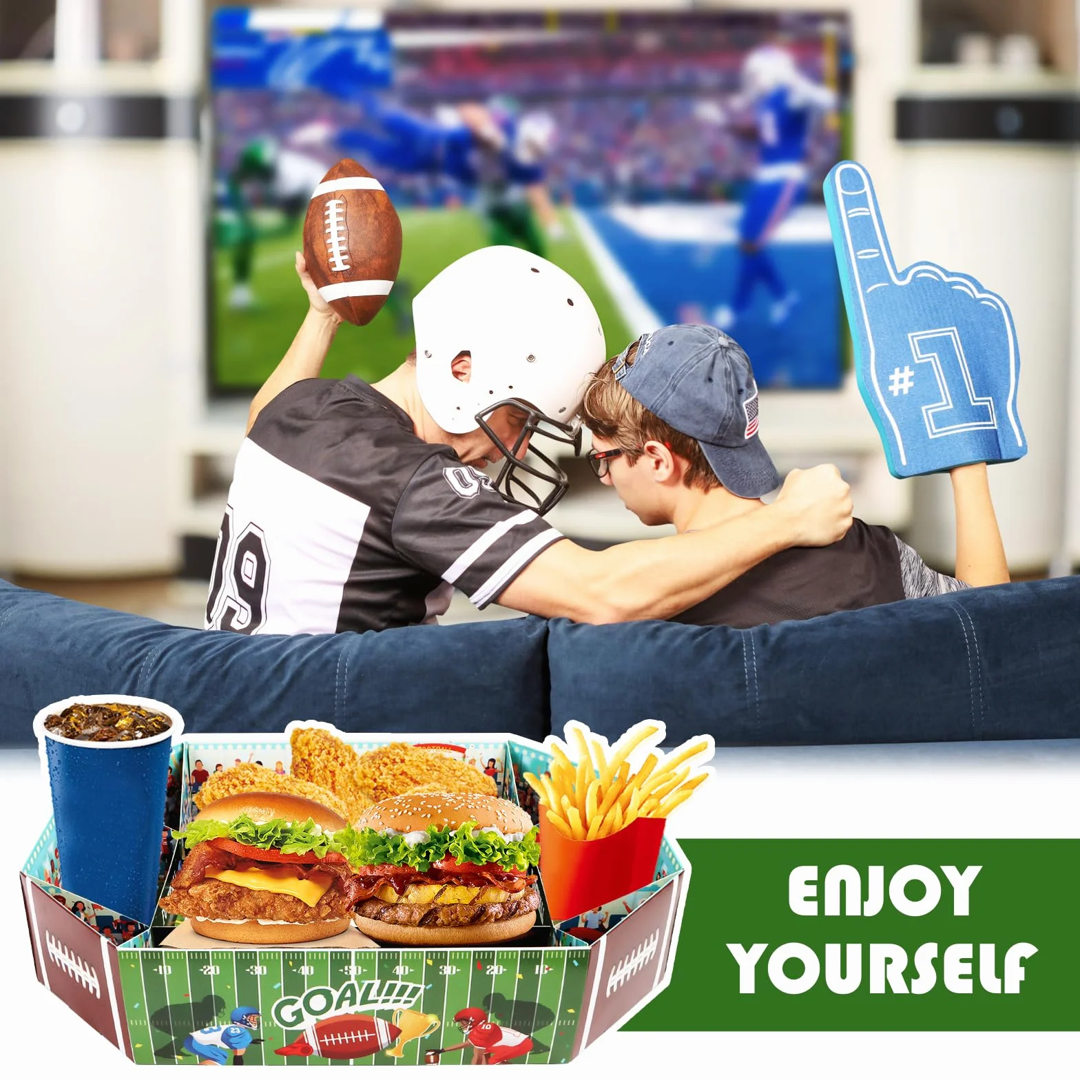 Lot de 3 Grands Stades de Collation de Football Américain - Plateau de Service en Papier - Super Snack Stade
