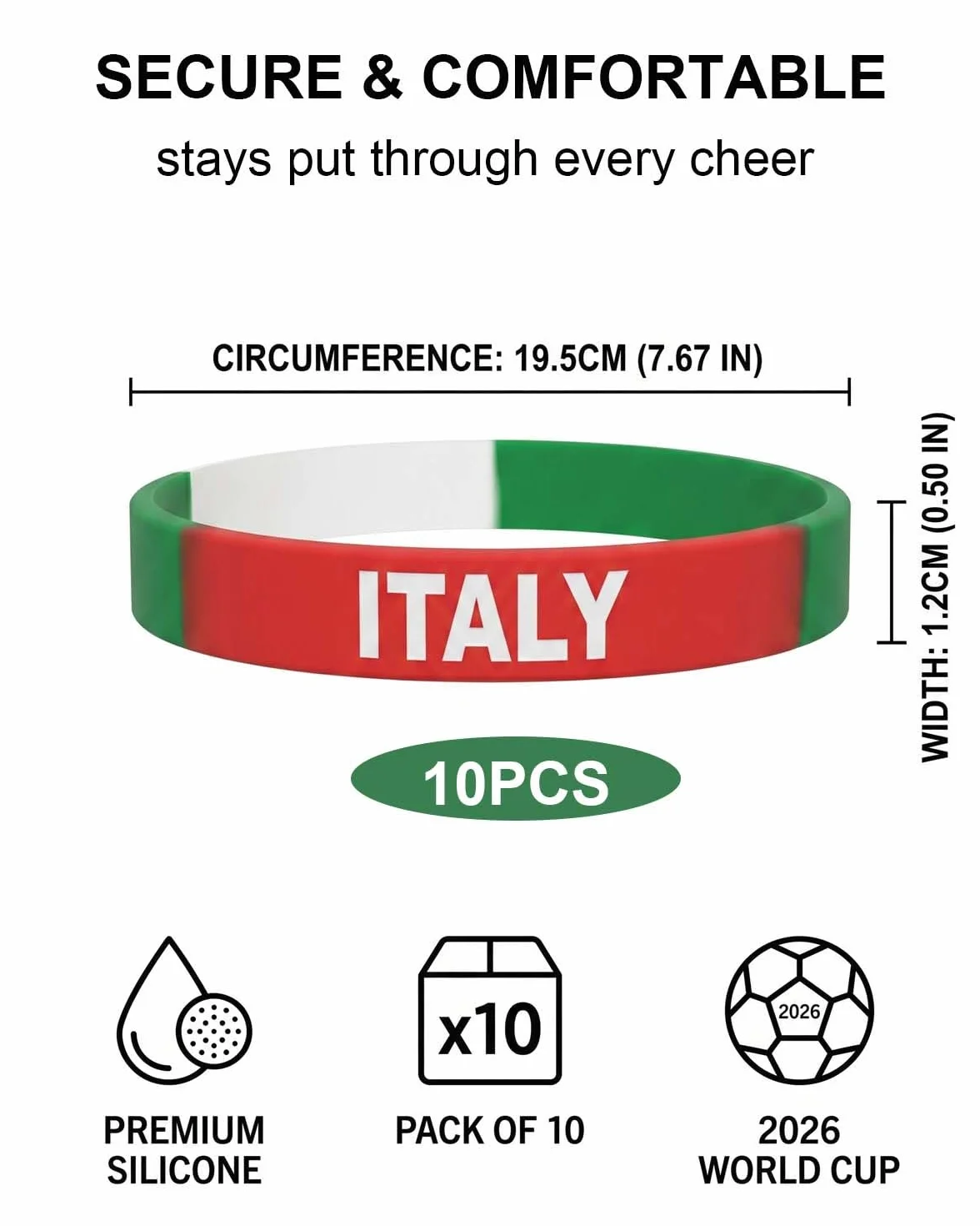 Bracelets Silicone Italie Lot de 10 Drapeau Italien Mondial 2026 Fans Cadeau Ultime Supporters Football