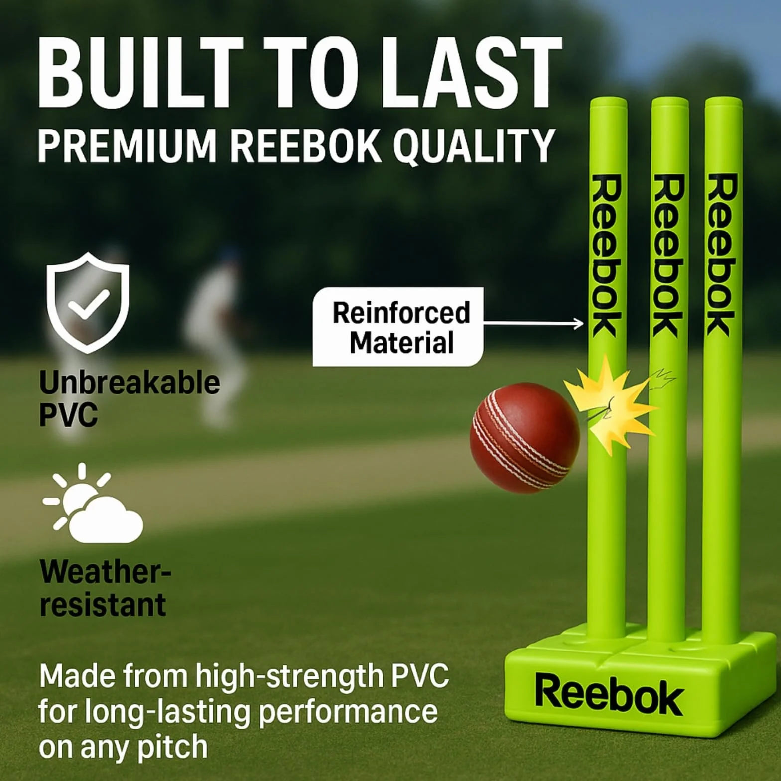 Reebok Ensemble de souches de cricket avec bélières Base lourde souches en plastique durable pour la pratique