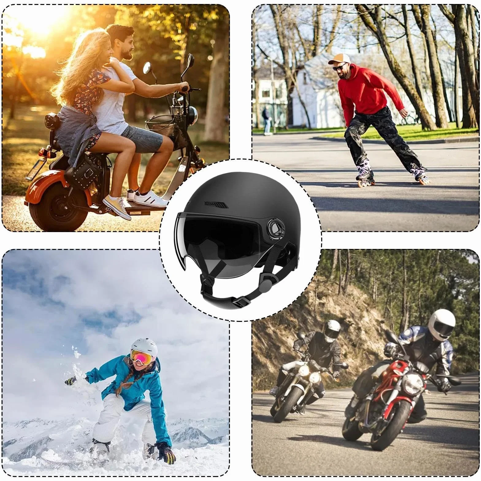Casque Trottinette Électrique Adulte - Casque Vélo avec Visière pour Homme & Femme, Vélo, Trottinette, Skateboard