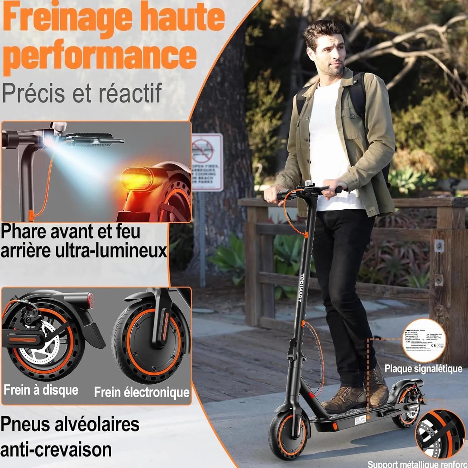 TODIMART T3 Trottinette Electrique Adulte 350W 25KM/H 35KM Batterie 36V 7.8Ah Pliable