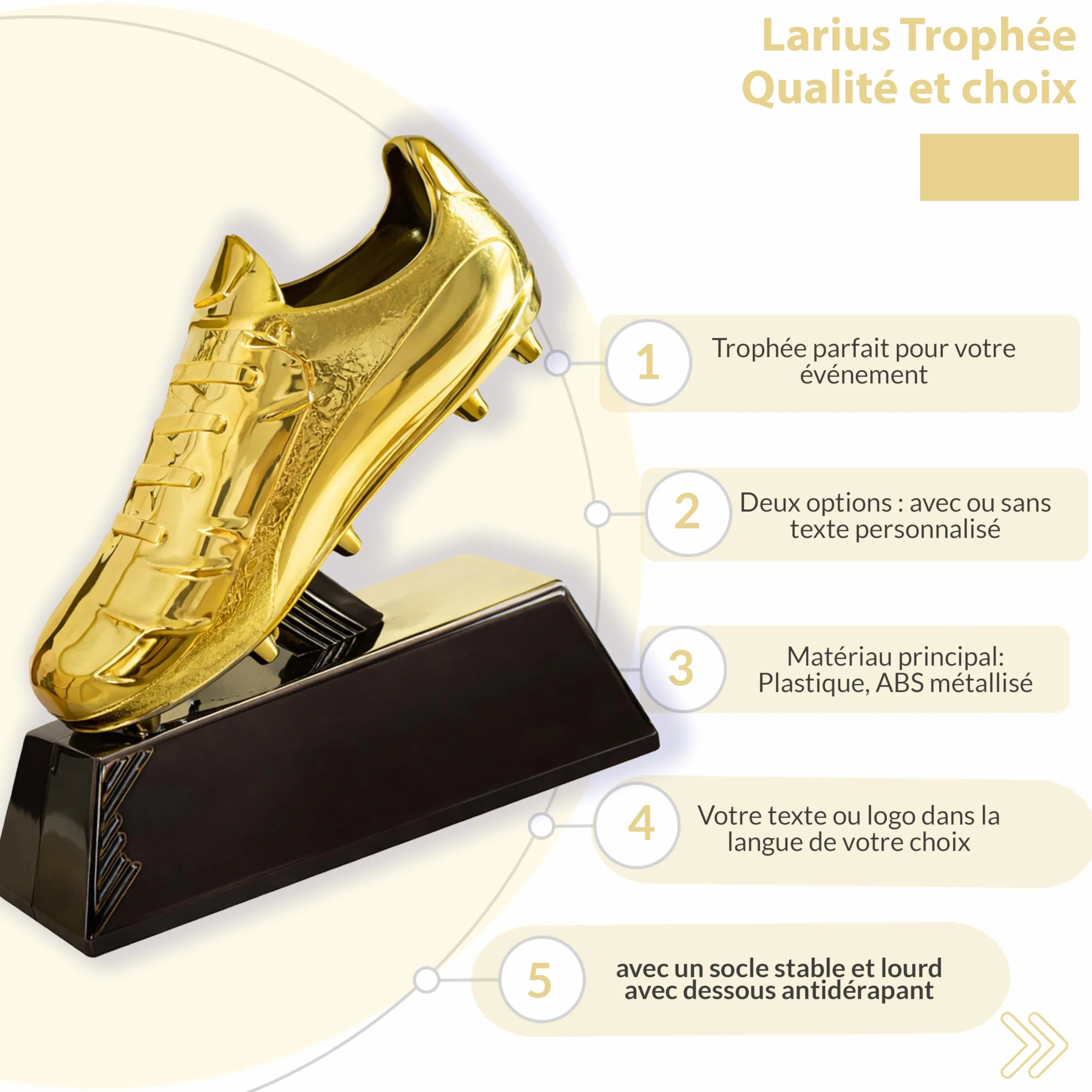 Larius Trophée de football dorée 13,5 cm 212 g avec gravure en option Coupe gagnante pour tournois MVP Goalkeeper King S2