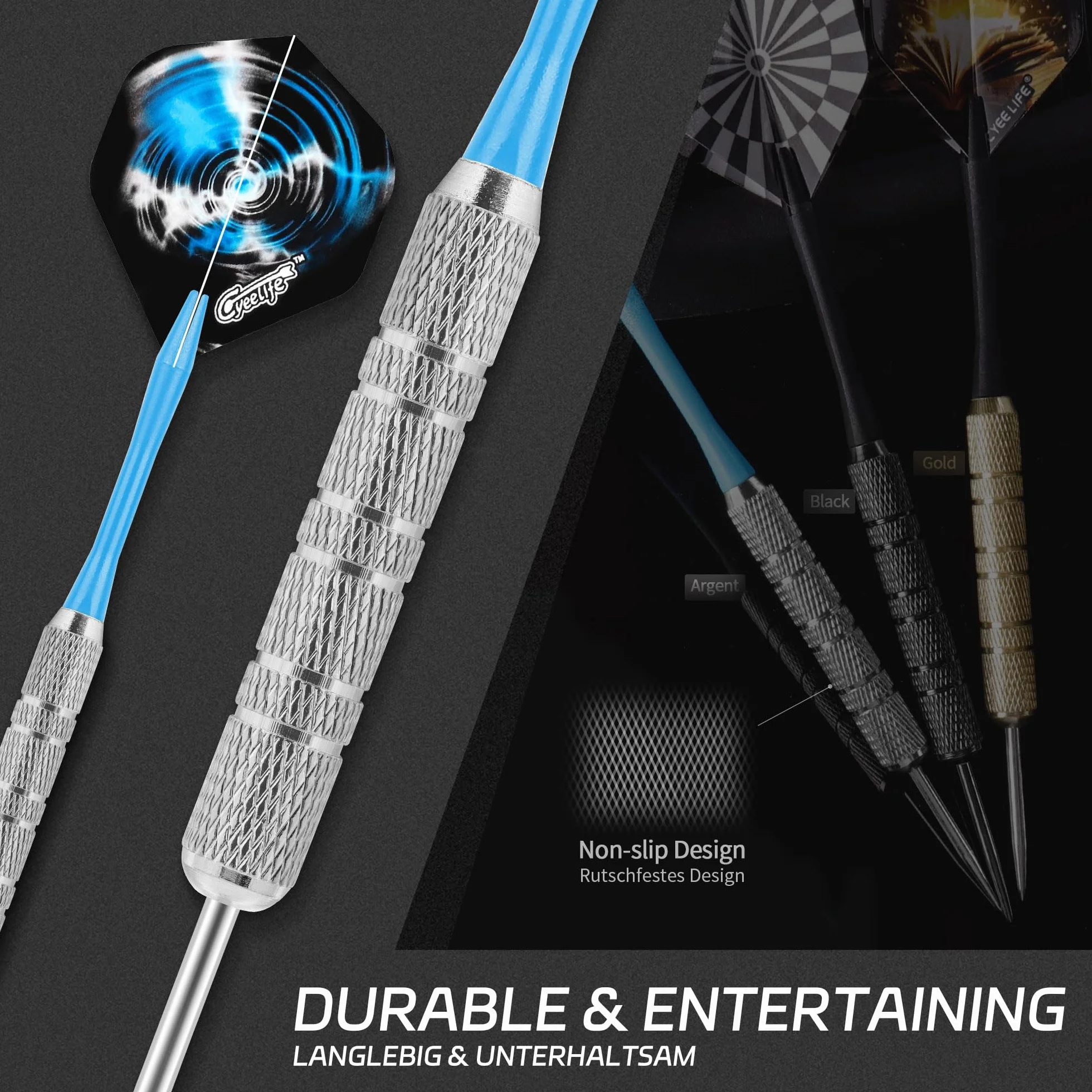 CyeeLife Lot de 18 fléchettes professionnelles en acier avec pointe en métal