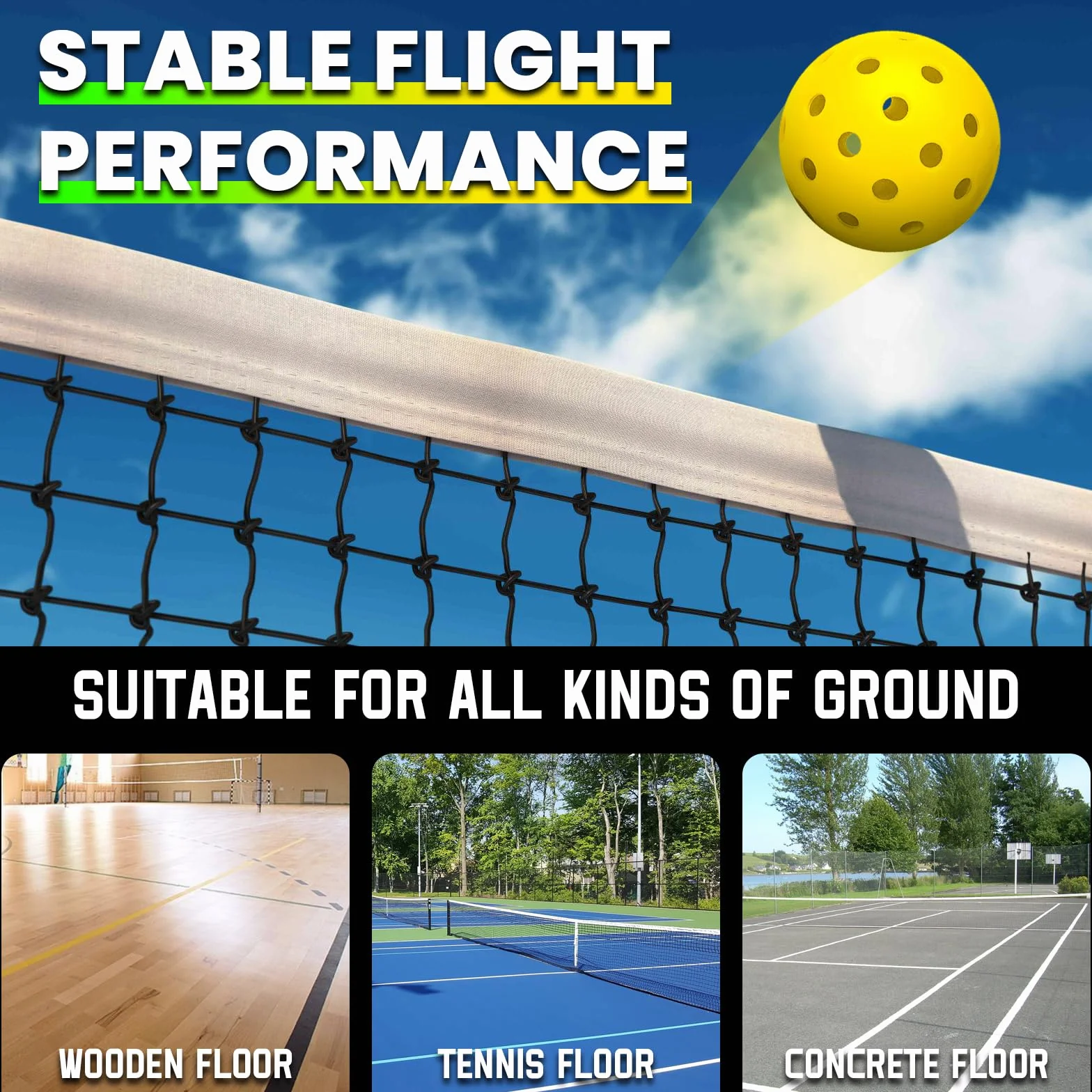 Balles de Pickleball d'Extérieur 40 Trous Rebond Élevé Durables