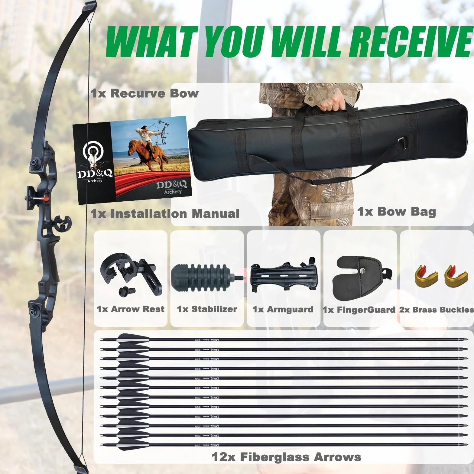 Arc de Chasse Adulte Droitier 30 40LBS 50" Takedown Bow Survie Tir à l'Arc