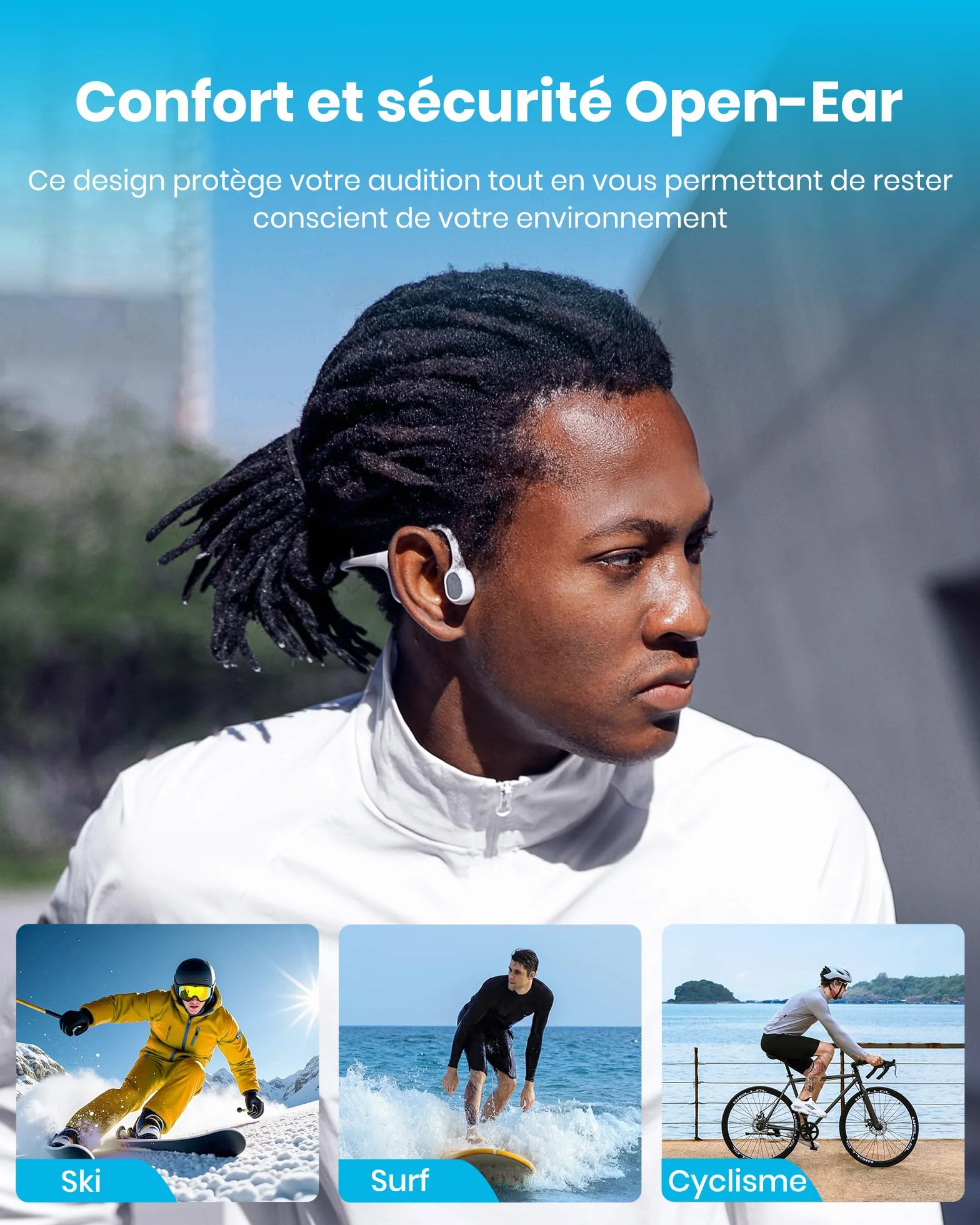 Mojawa Run Plus Casque à Conduction Osseuse Natation IP68 Écouteurs MP3 32 Go Bluetooth 5.2 Gris