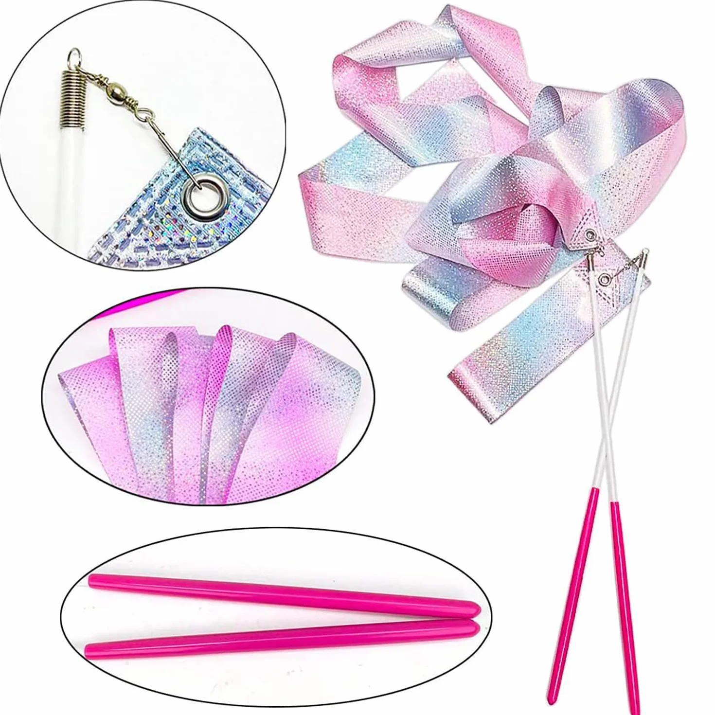DaiUni Ruban Danse Scintillant 2m Gymnastique Rythmique pour Enfants Filles Danse Artistique