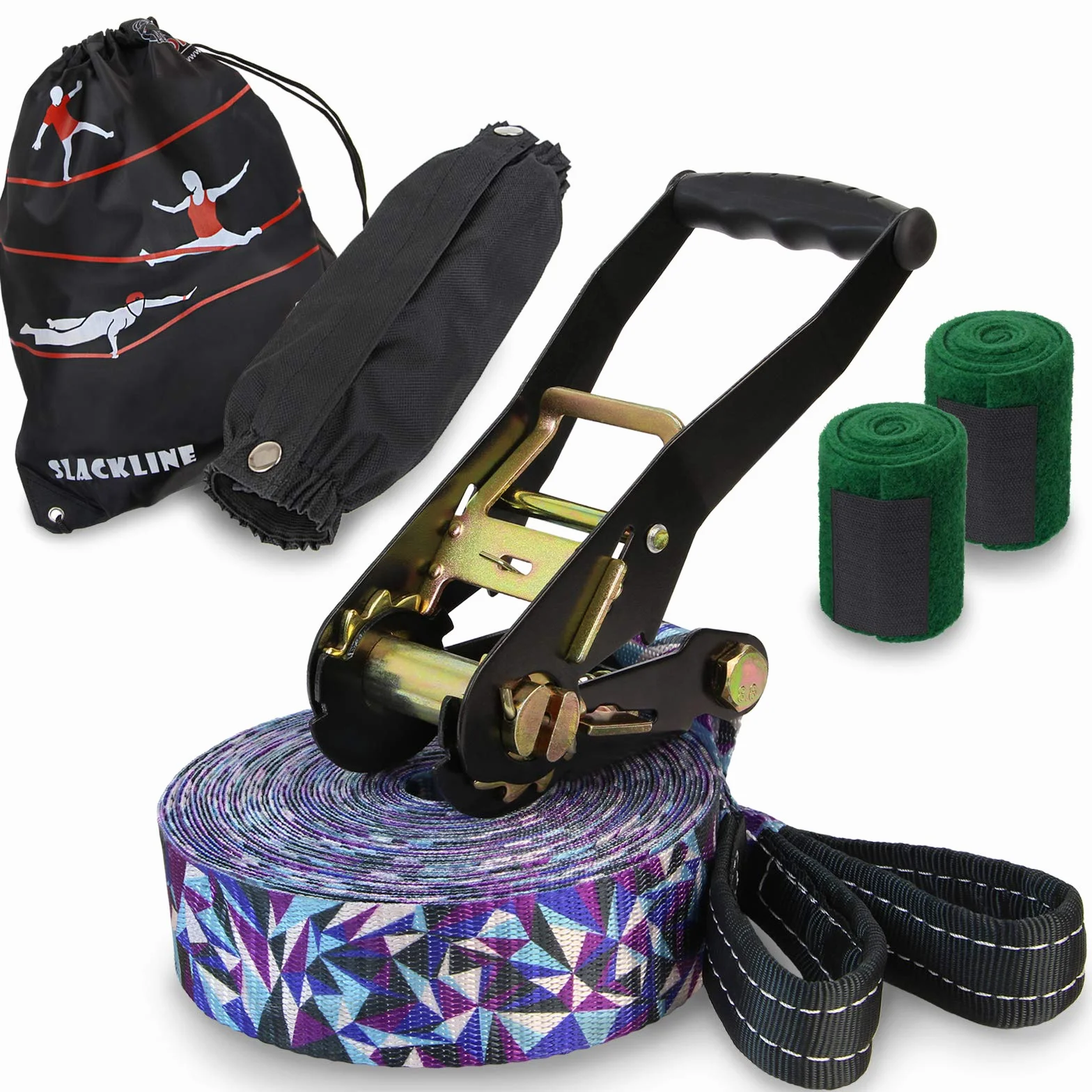 ALPIDEX Slackline Set 15 m avec Protections Arbre et Cliquet