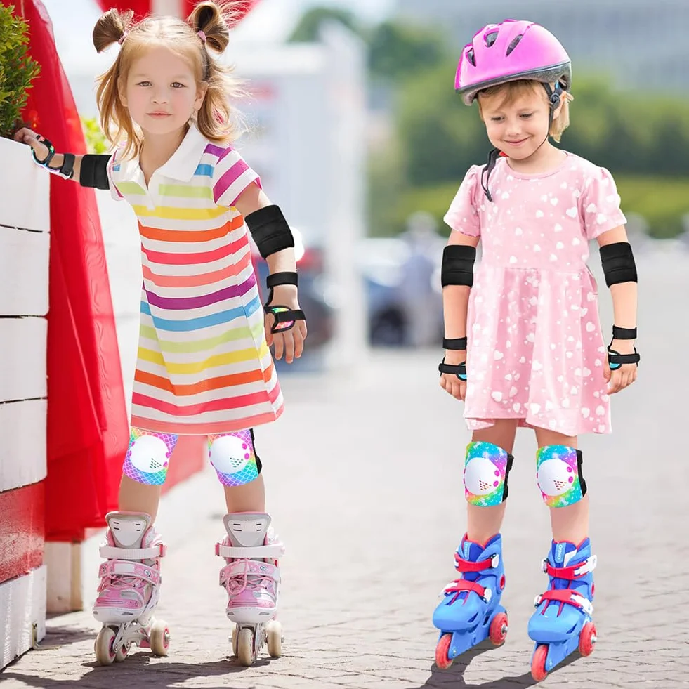 Kit Protection Roller Enfant Fille Genouillère Coude Poignet Ajustable Skateboard