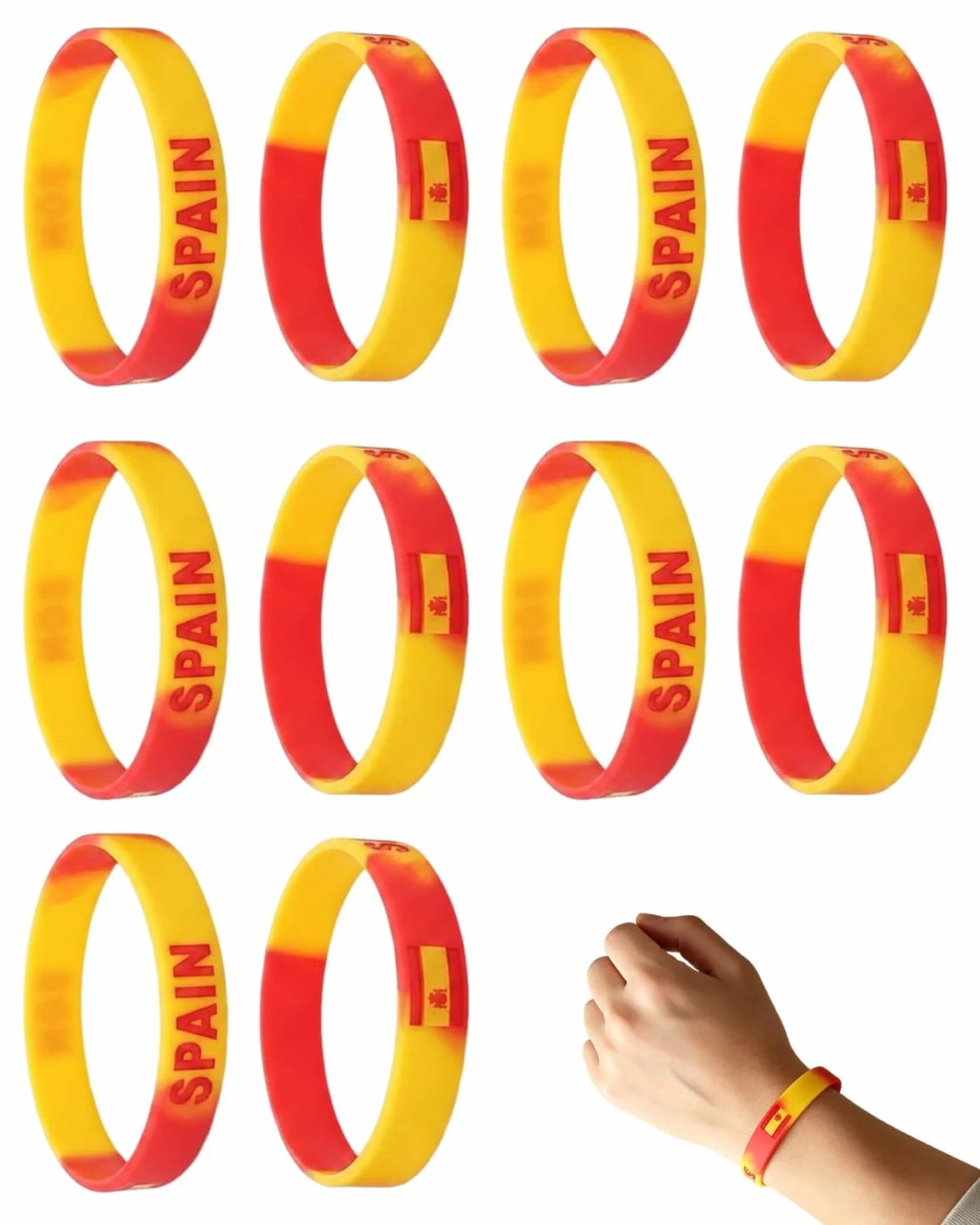 Bracelets Coupe du Monde 2026 Espagne Lot de 10 Silicone Drapeau Espagne