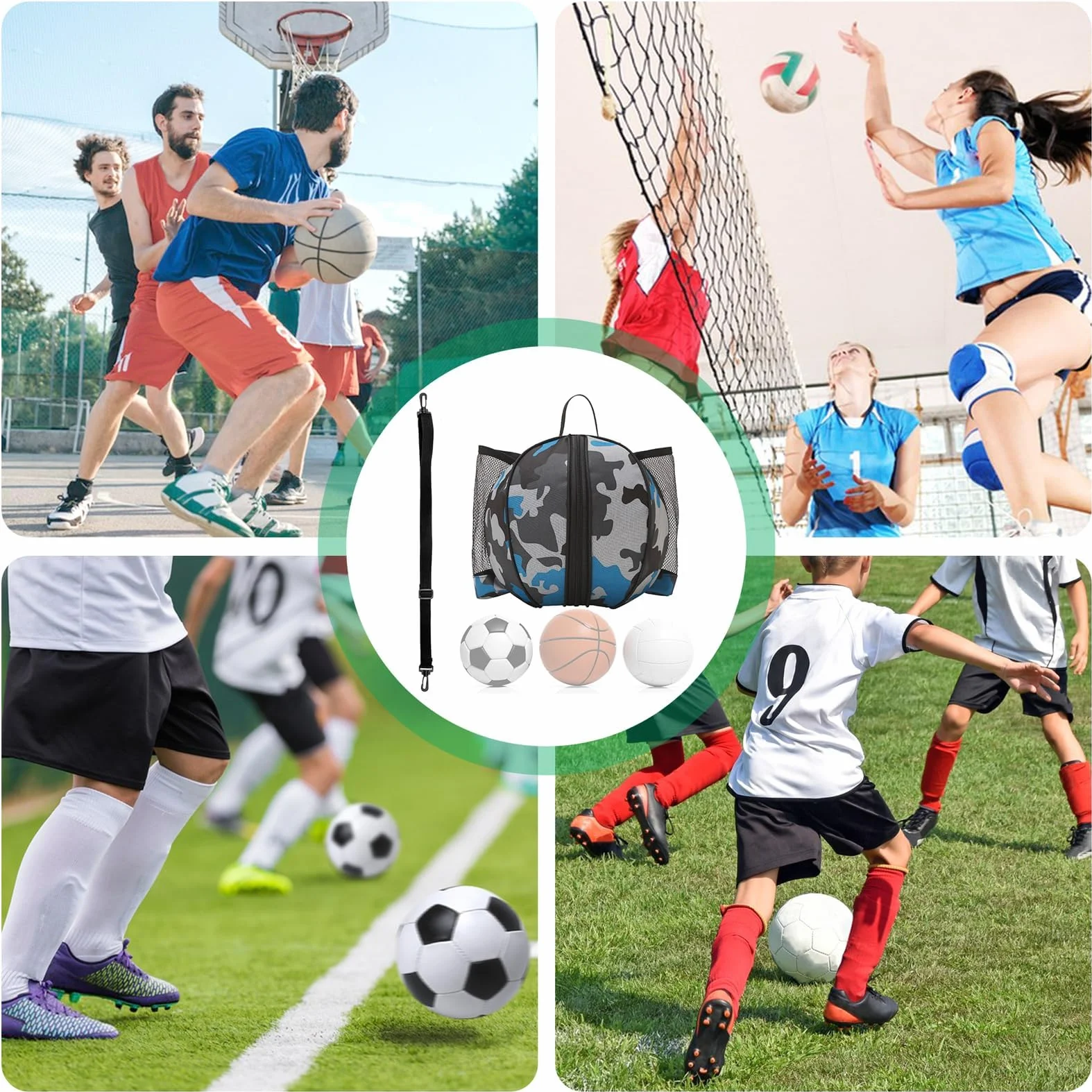 Sac de Basketball avec Bandoulière et Poche pour Ballon de Basket, Volleyball et Football