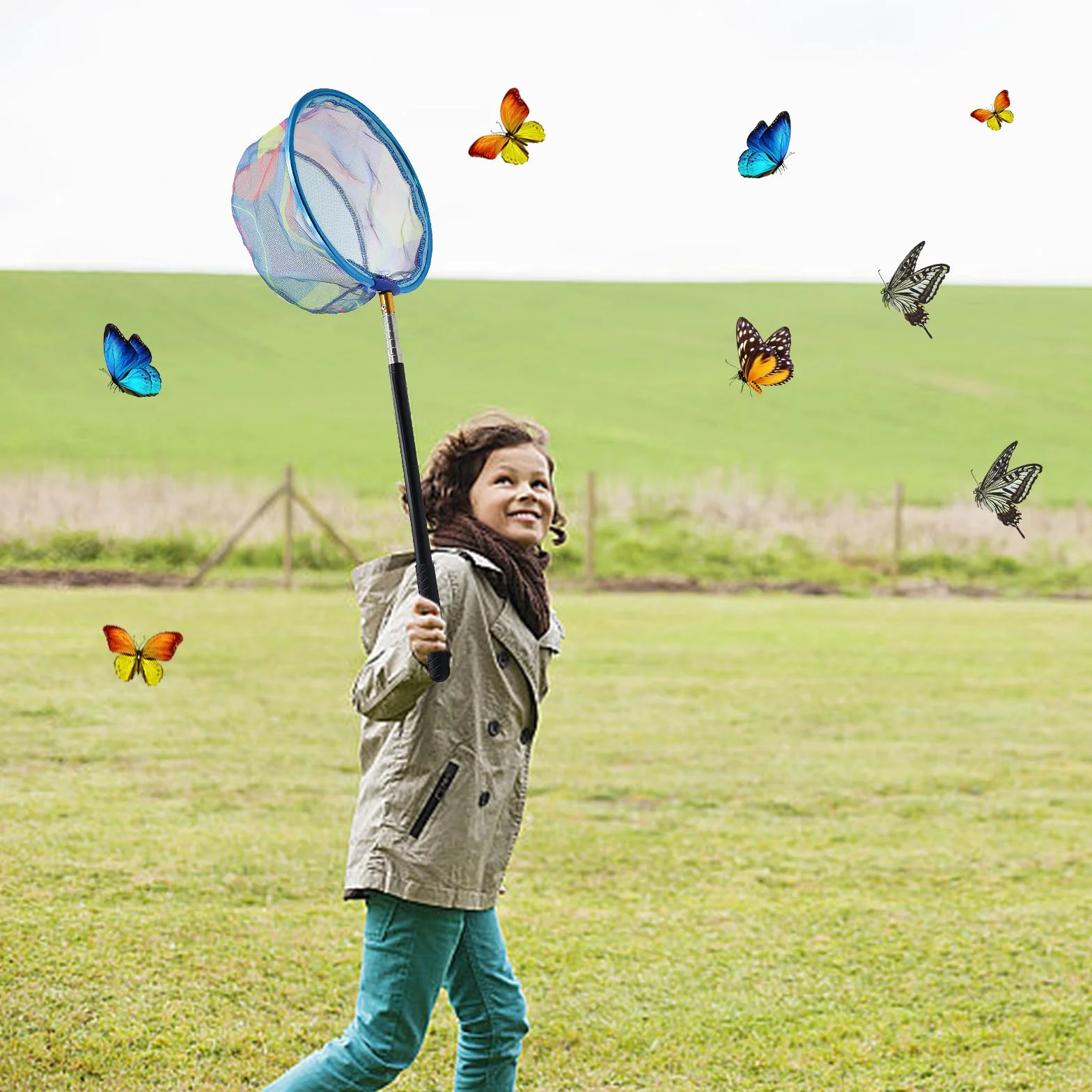 Filet Papillon 41-150 cm Filet de Pêche Extensible Epuisette Enfant avec Manche Télescopique
