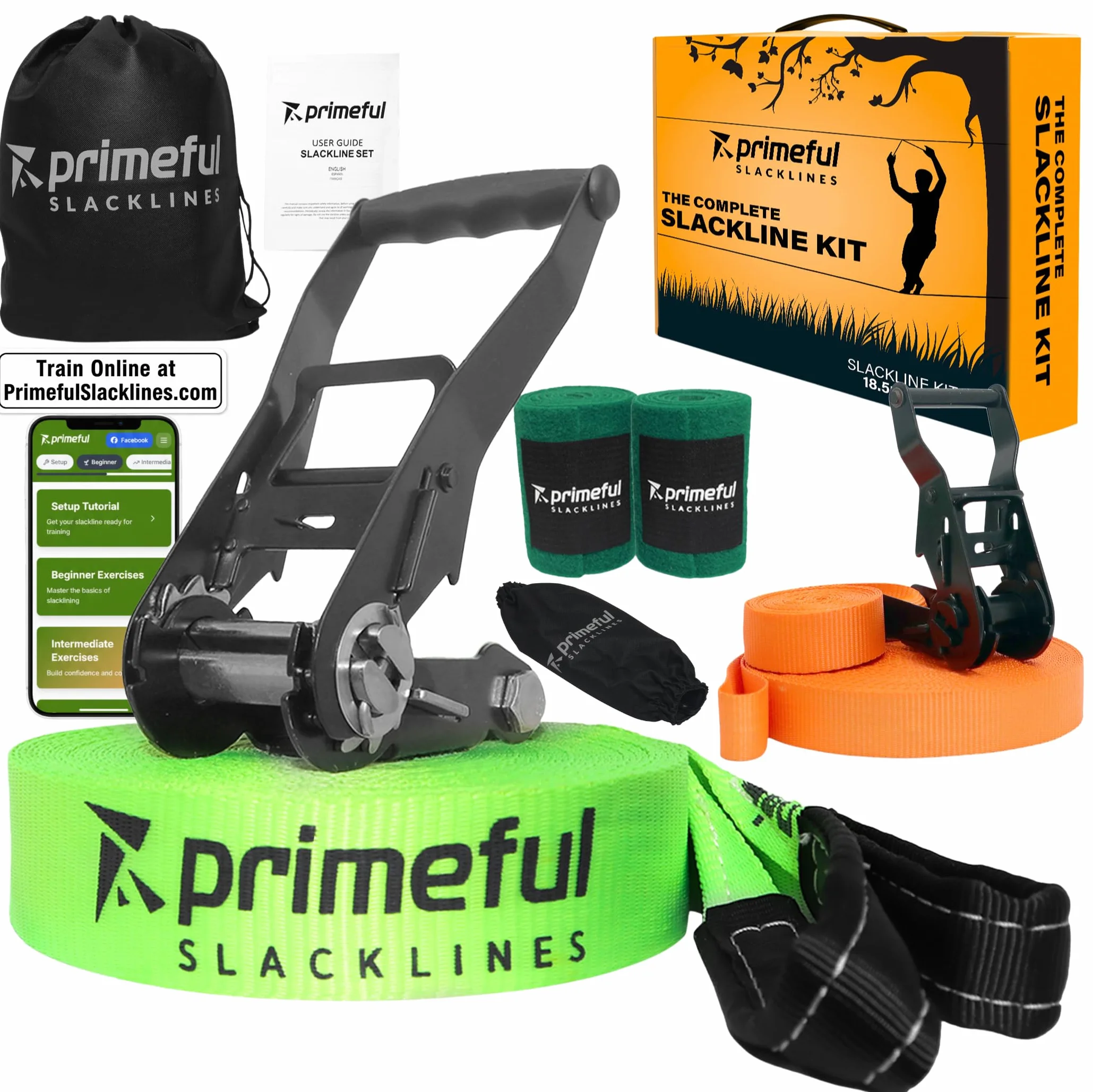 Slackline Kit Complet 18.5m pour Adultes Débutants Confirmés avec Sac de Transport Sangle à Cliquet Protection Arbre