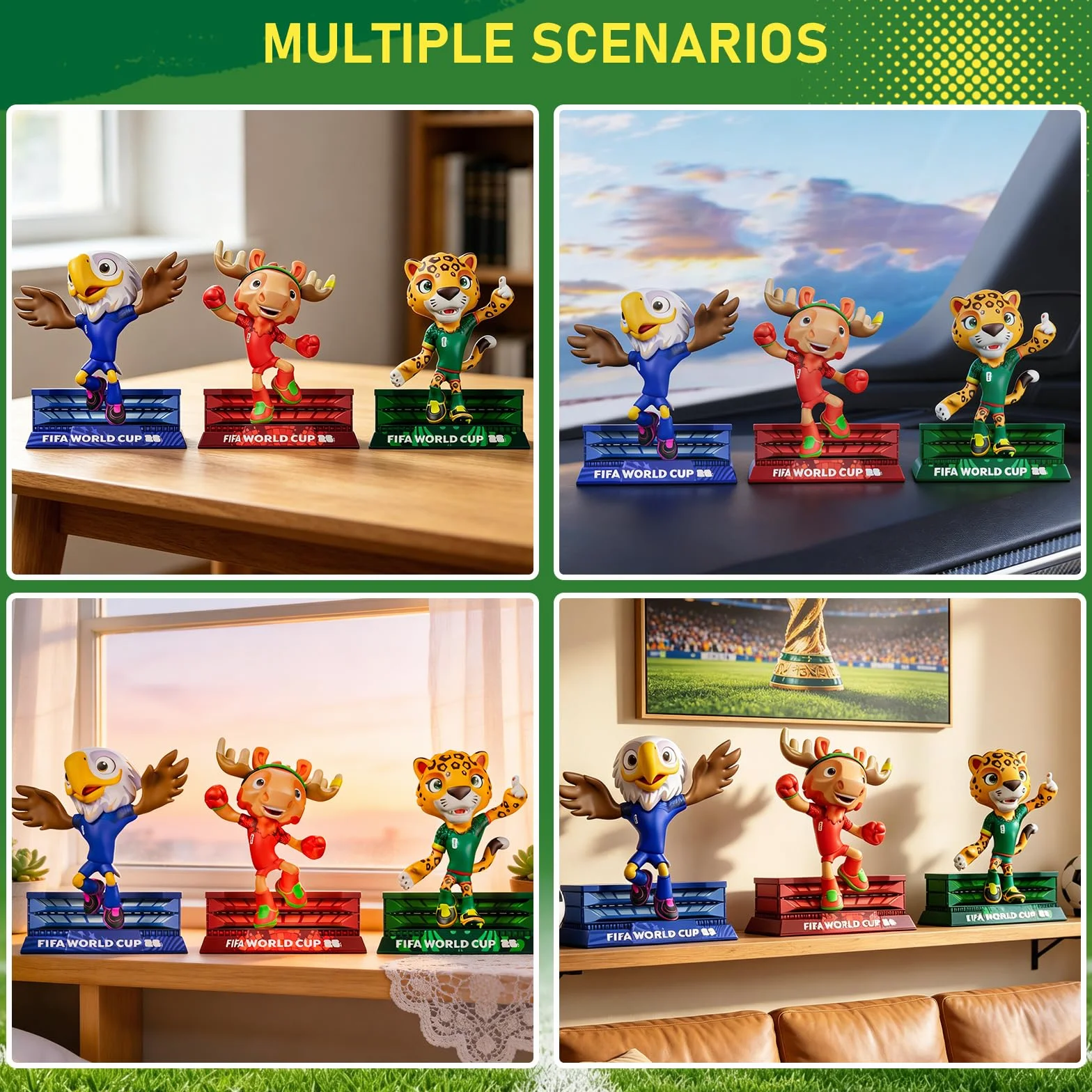 Sanyetral FIFA World Cup 2026 3PCS Figurines de Mascottes Multicolore, Clutch, Zayu, Maple, Jeu de Court-B 6 cm