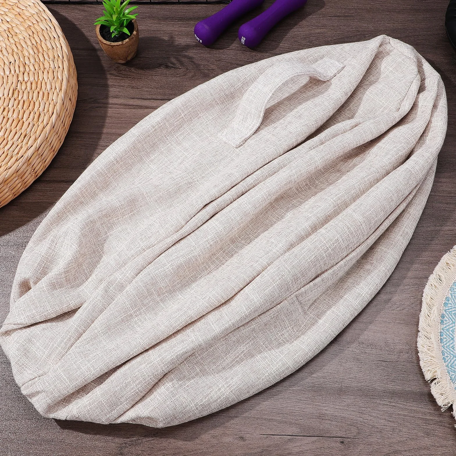 Housse en coton et lin pour ballon de gymnastique 55 cm antidérapante lavable fitness yoga beige