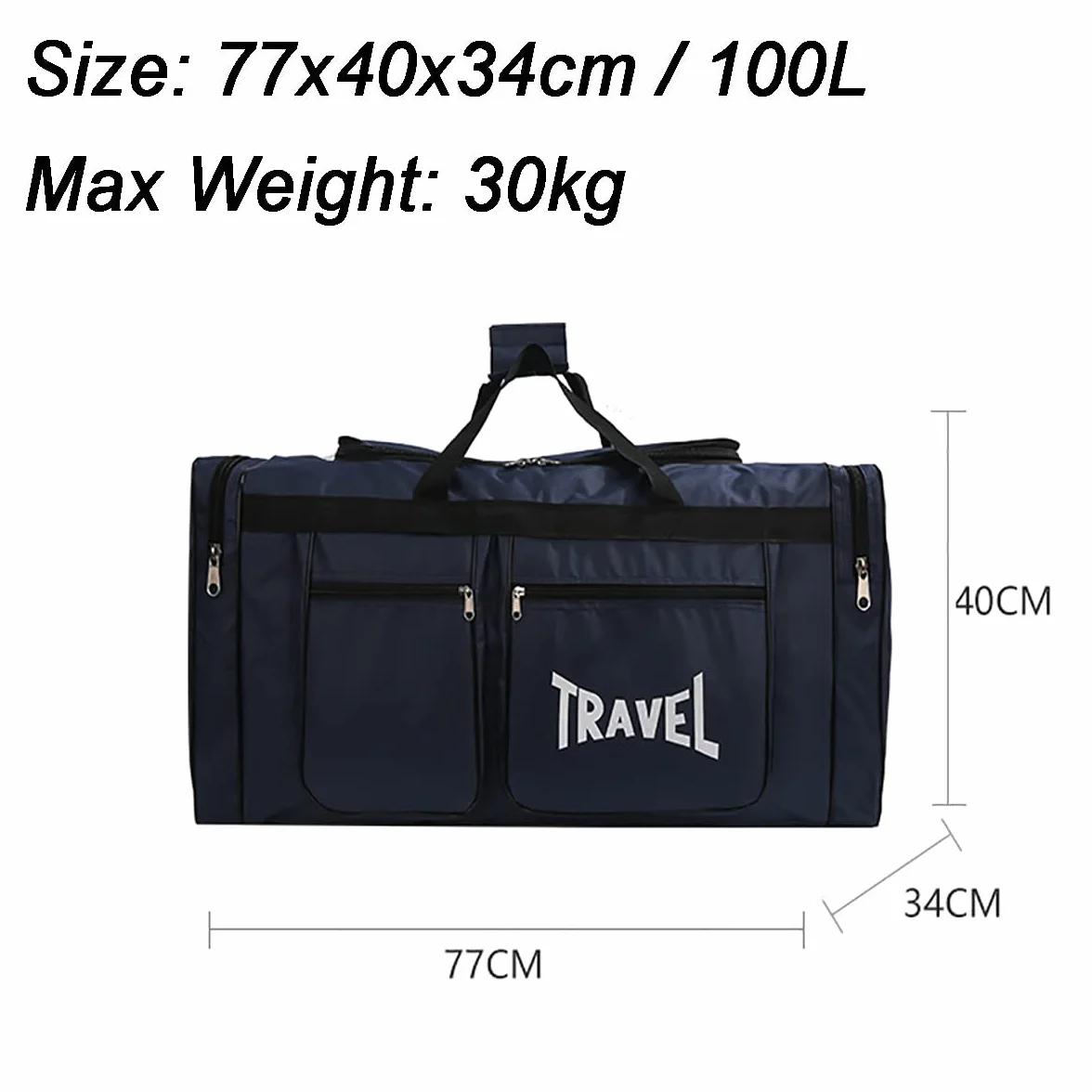Sac Molleton Polochon De Voyage Pliable 100L, Imperméable, Compartiment à Chaussures, Noir