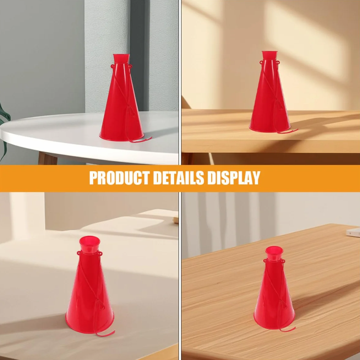 Alasum Lot de 2 Mégaphones Portables en Plastique Rouge pour Fêtes et Événements Sportifs