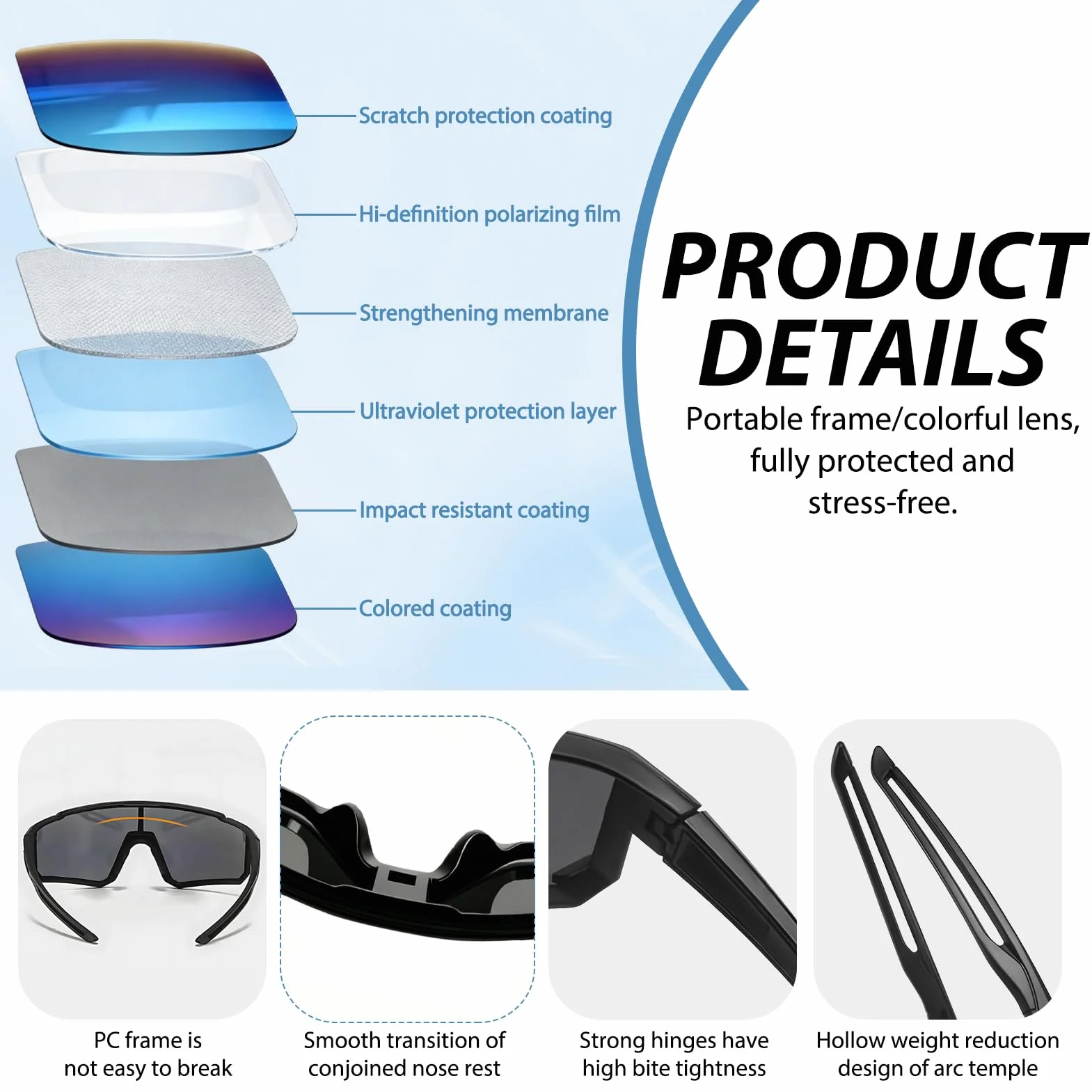 Lunettes de Vélo Non Polarisées Sport UV400 Protection Anti-UV Lot de 3 Homme Femme
