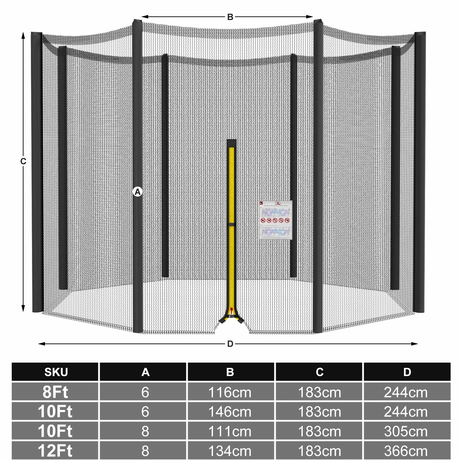 Filet de Protection pour Trampolines 244-423 cm, Résistant aux UV, Noir/Bleu/Vert/Rose