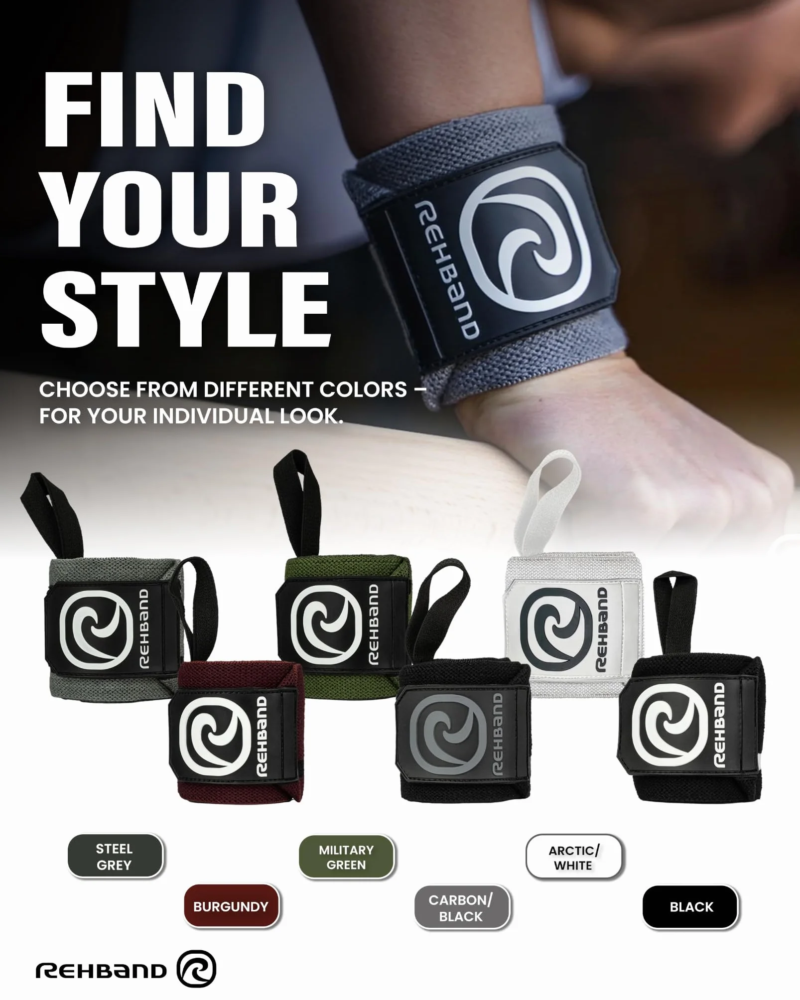 Rehband Protège Poignet, Support Poignet, Crossfit, 1 Paire Unisexe, Carbon/Noir, Taille Unique