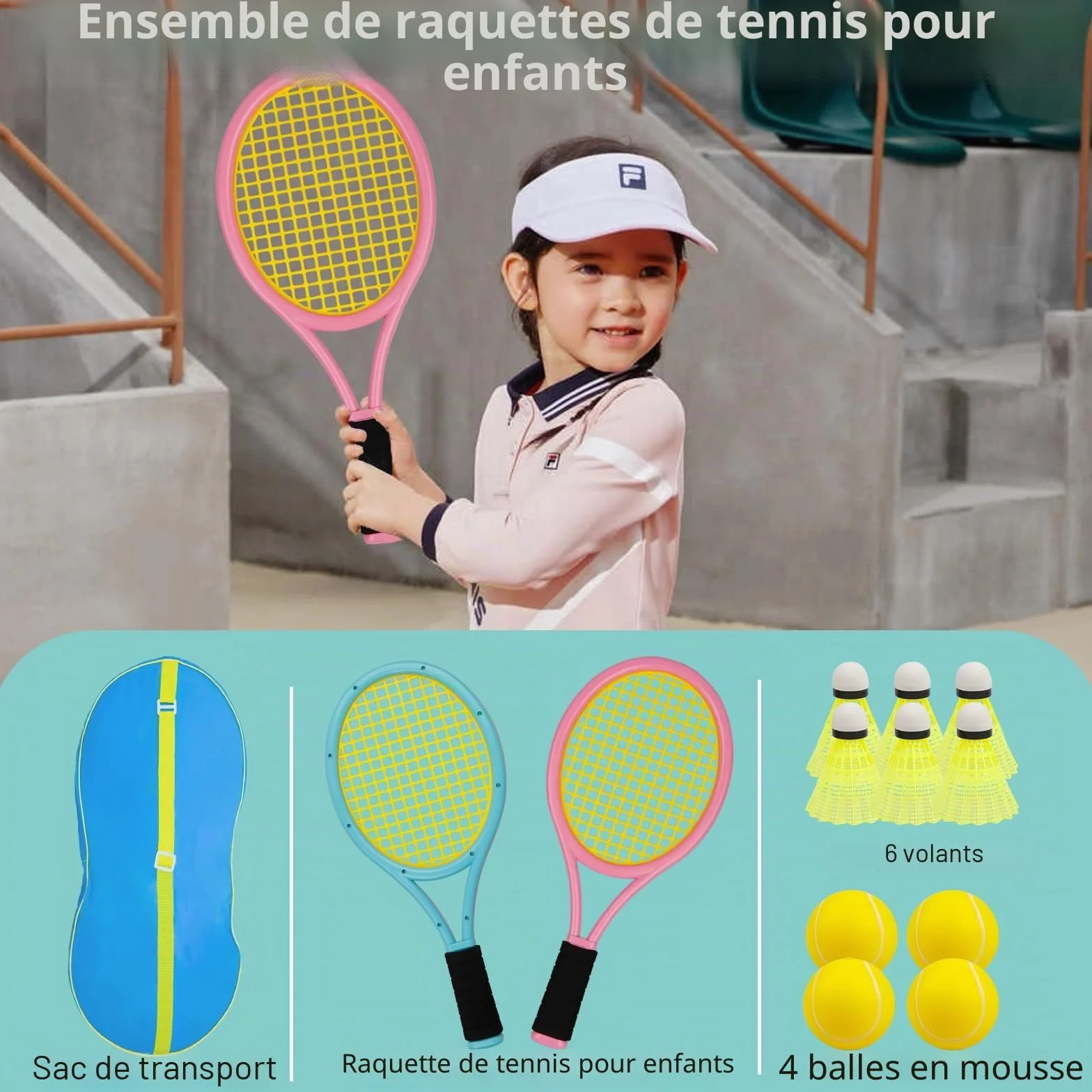 Ensemble de raquettes de tennis pour enfants 17 pouces avec balles en mousse souple et sac de transport