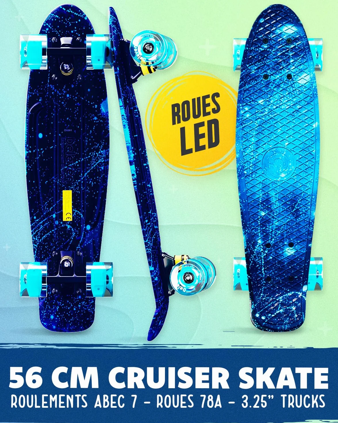 Deleven Skateboard 56cm Roues LED ABEC 7 pour Enfants Débutants