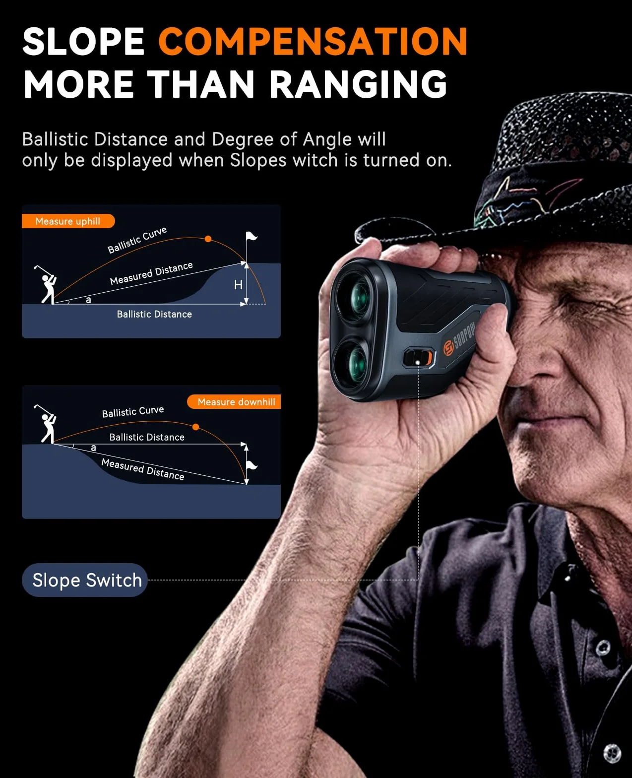 Télémètre de Golf SUNPOW 1200 Yards Laser Haute Précision Grossissement 7X Rechargeable