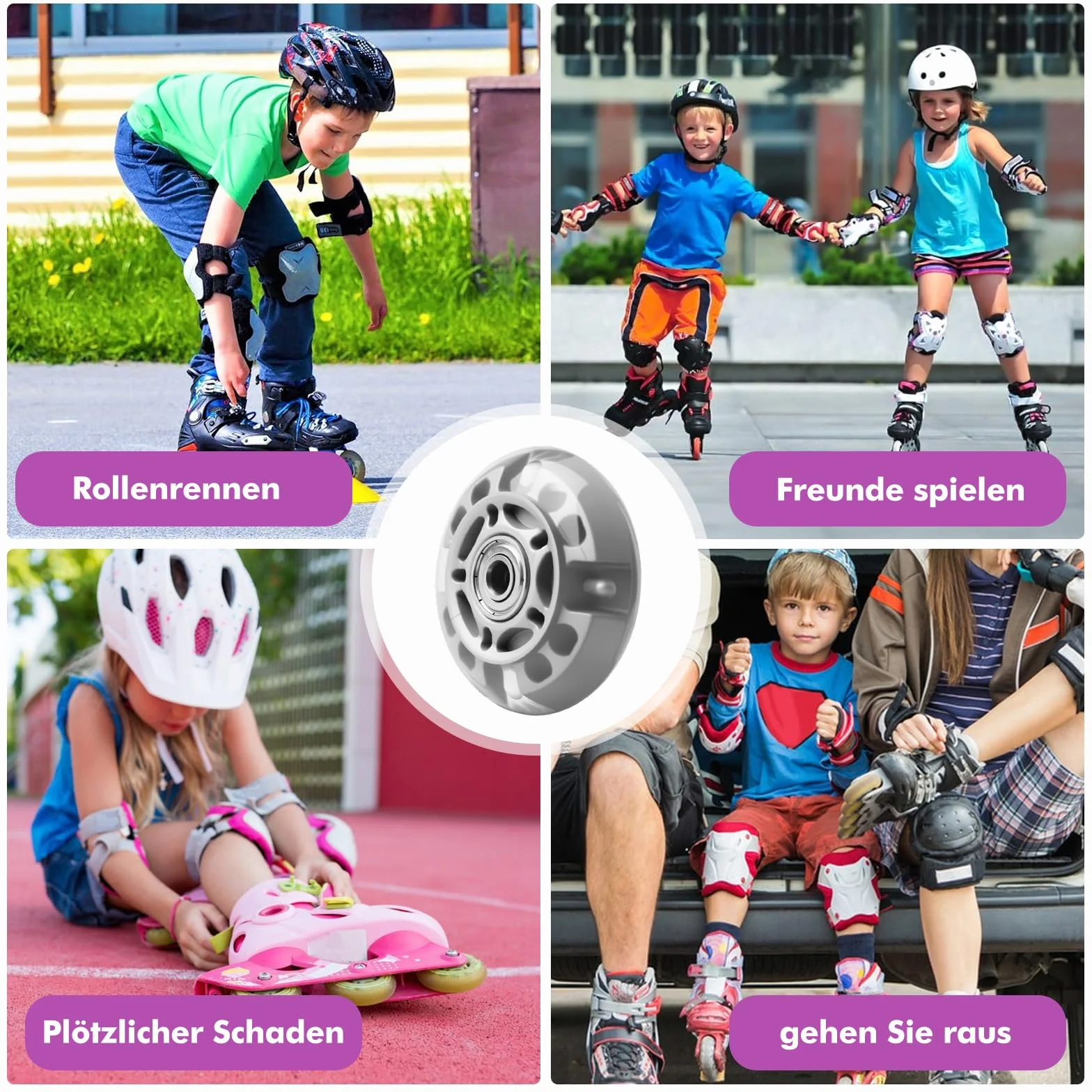 Roues de rollers LED 72 mm – Roulettes lumineuses avec roulements à billes pour patins