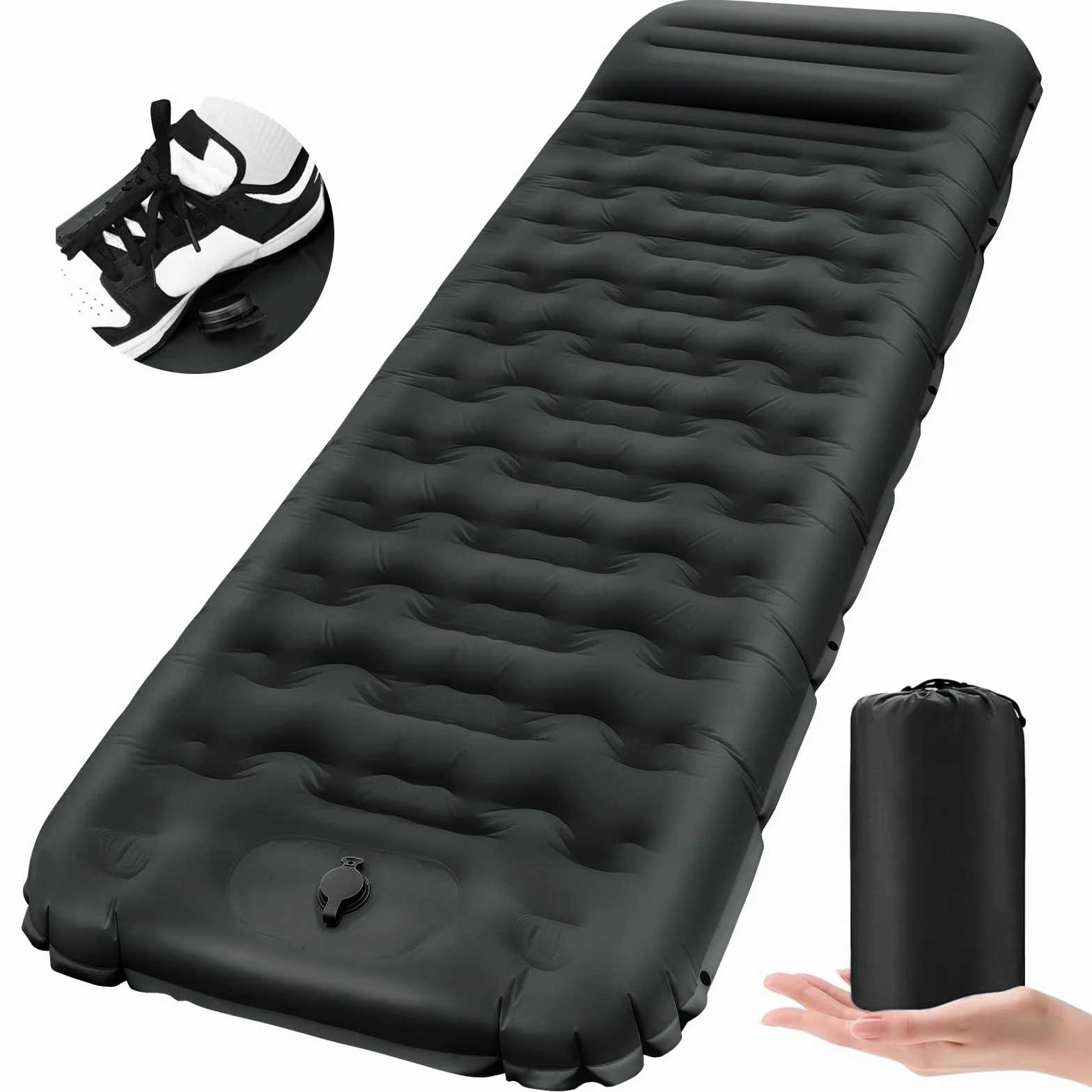 Matelas Camping Autogonflant 12 cm Épaisseur Compact Ultraléger Pompe à Pied Oreiller Imperméable Randonnée Voyage