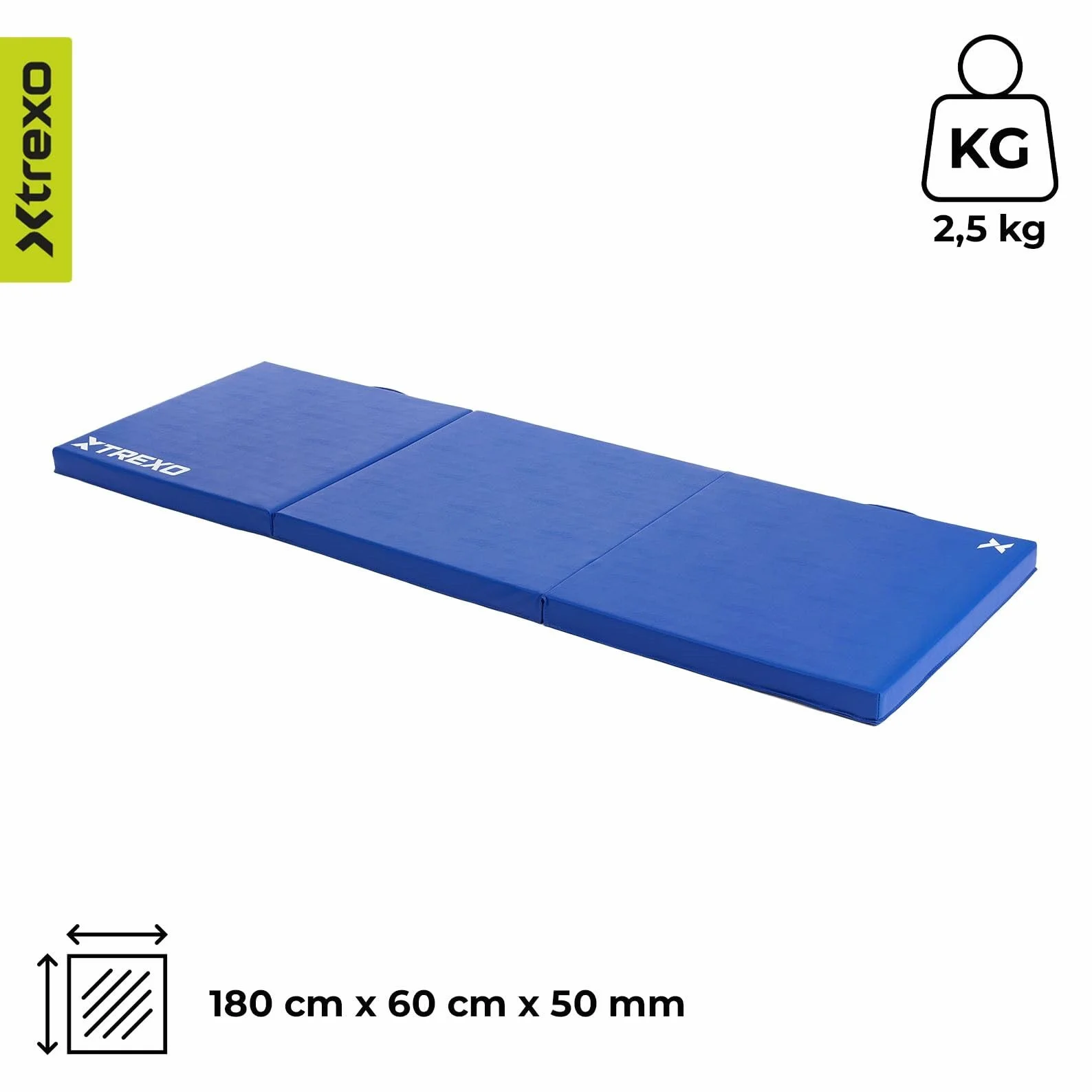 Tapis de Gymnastique Pliable TREXO 180 x 60 x 5 cm 3-Panneaux Mousse EPE Bleu