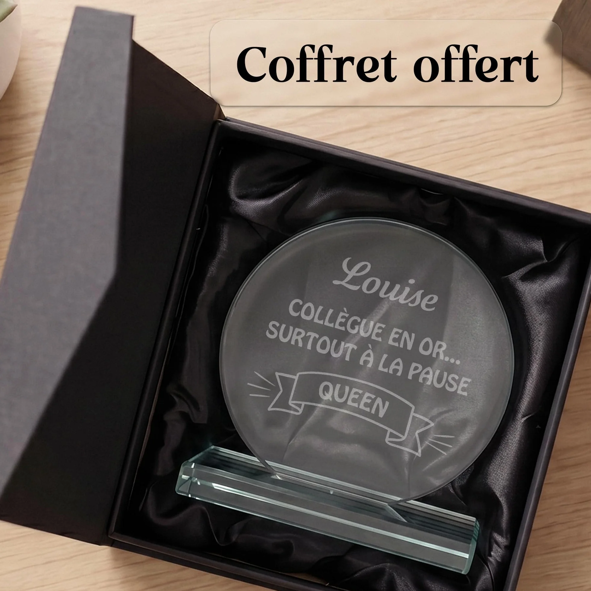 Trophée Personnalisable Verre Coffret Cadeau Texte Prénom Date Gravée Retraite Récompense Sport