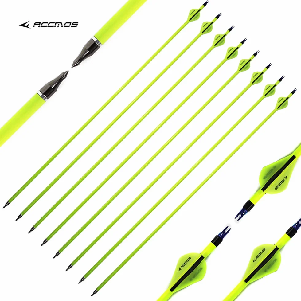 ACCMOS 6/12/24/48pièces Flèches Pro en Carbone Mixte 22.5-30pouces Spine 500 pour Arc Recurve Arc à Poulies