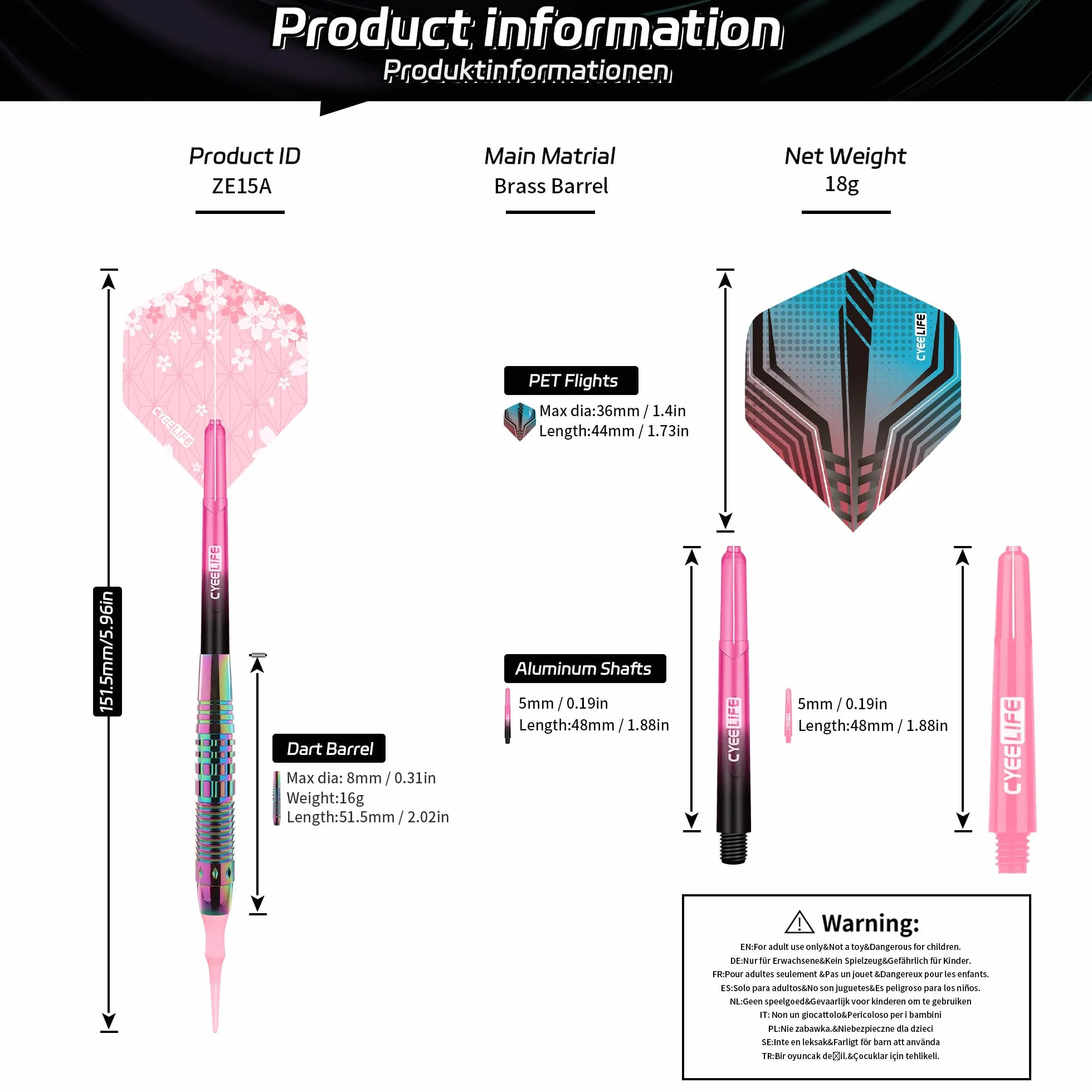 CyeeLife Fléchettes Professionnelles avec Pointe Plastique 3 Pièces pour Cible Électronique, Set Softdarts avec 6 Fléchettes + Étui