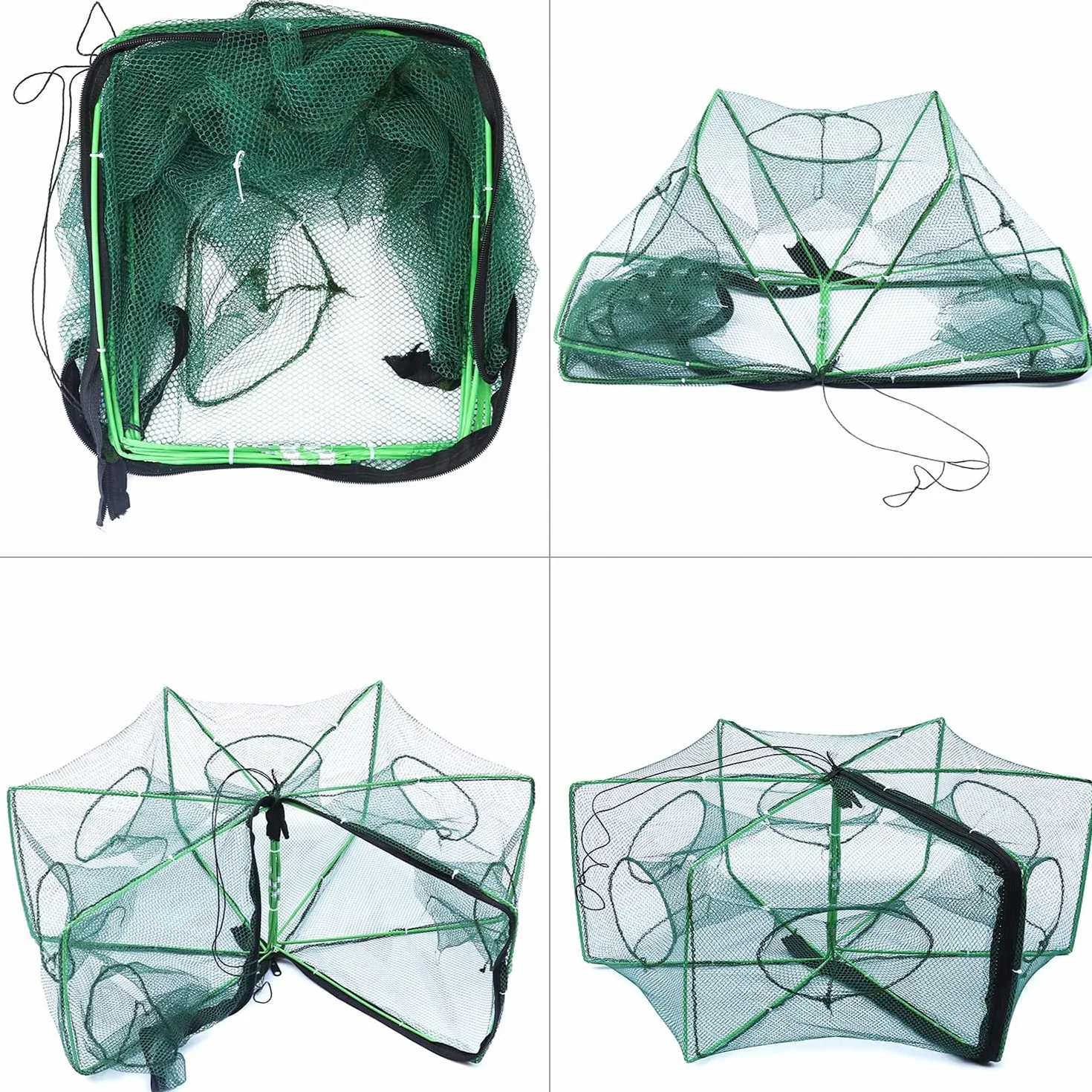Piège à Poisson Pliable Nylon 3 Pcs Portable pour Pêche Écrevisses Crabes