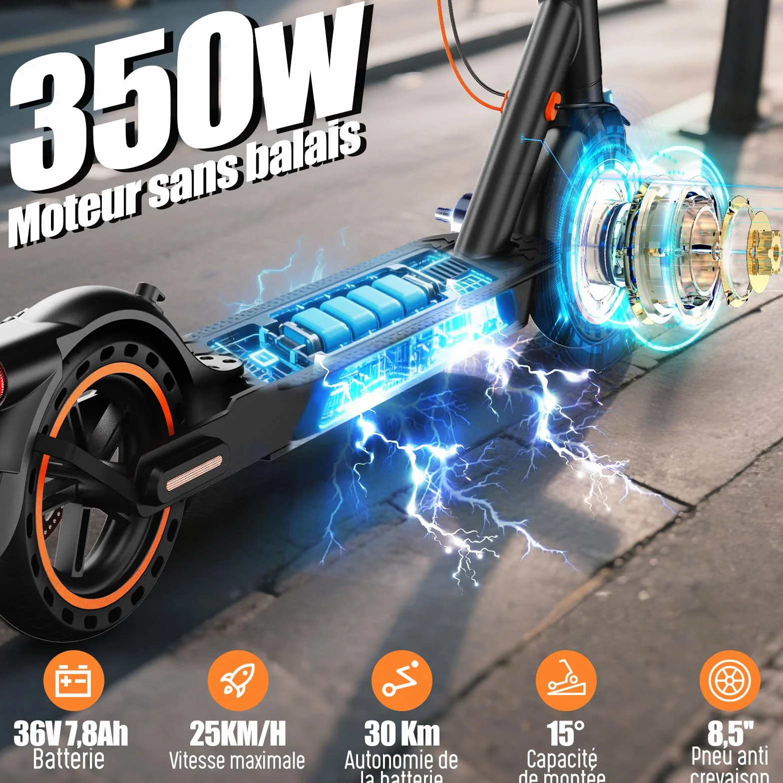 TODIMART T3 Trottinette Electrique Adulte 350W 25KM/H 35KM Batterie 36V 7.8Ah Pliable