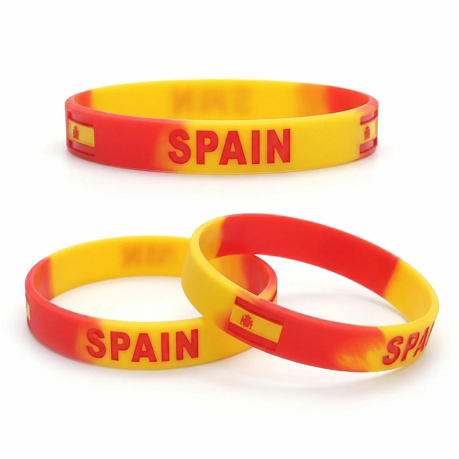Bracelets Espagne Silicone Lot de 3 Rouge Drapeau Espagnol 20cm Accessoire Football