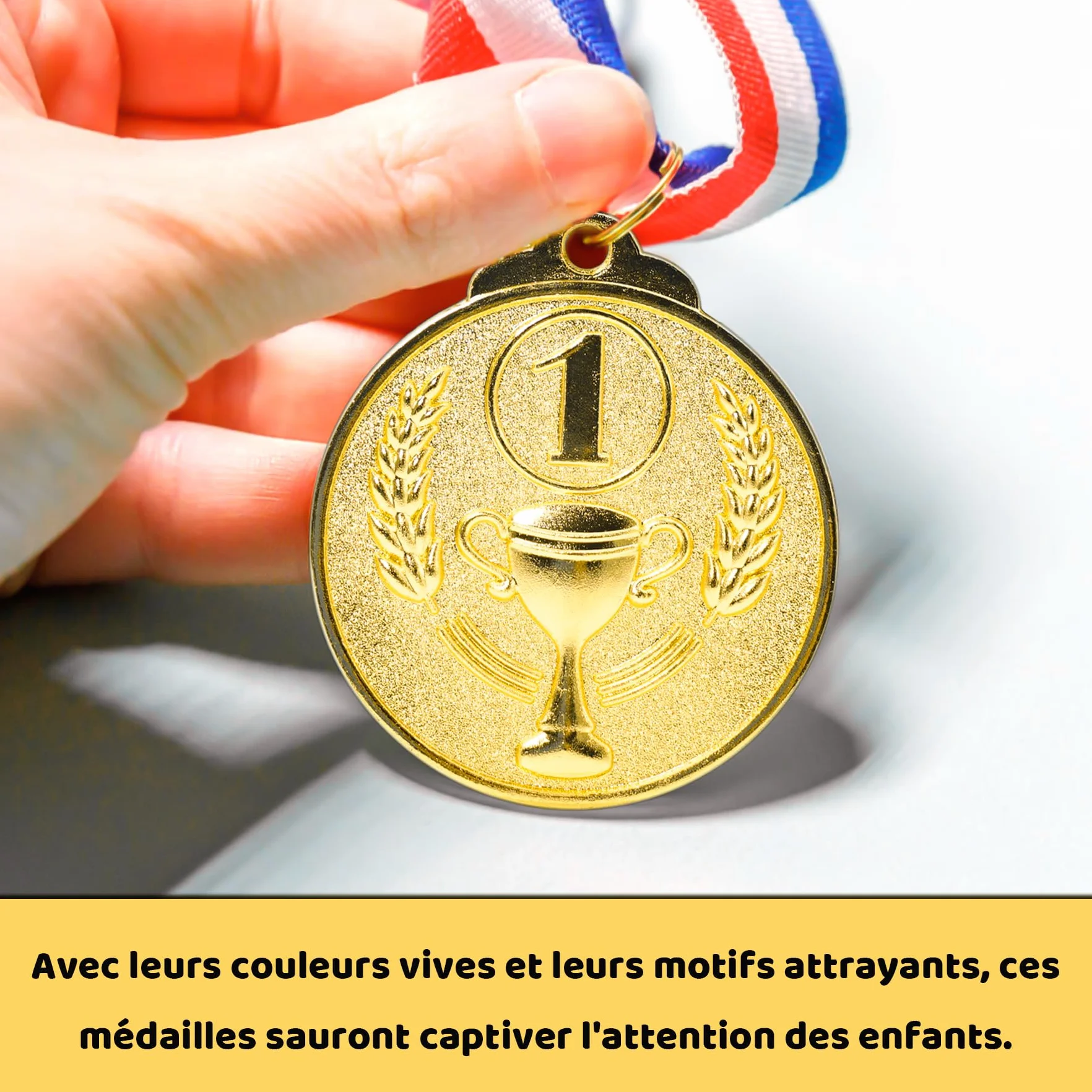 Brelet Médailles de Récompense en Métal doré avec Ruban 36 Pcs pour Compétition Sportive