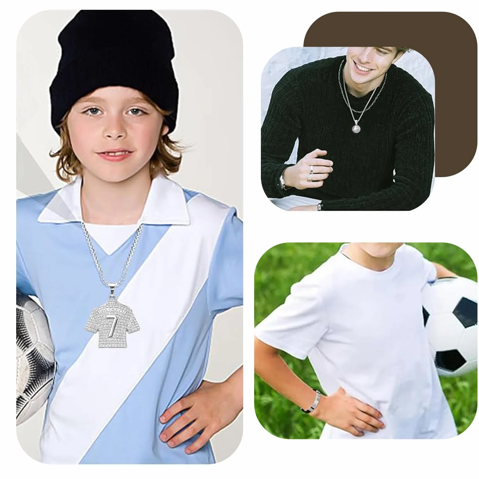 Ensemble D'accessoires de Football 3 Pièces, Bracelet C r7, Collier de Football pour Garçon
