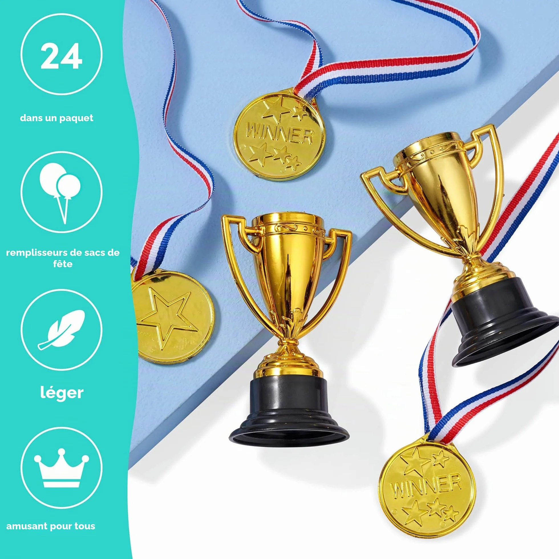 THE TWIDDLERS 24 Pièces Mini Trophées & Médailles pour Fête Enfants, Sport Scolaire, Tournoi