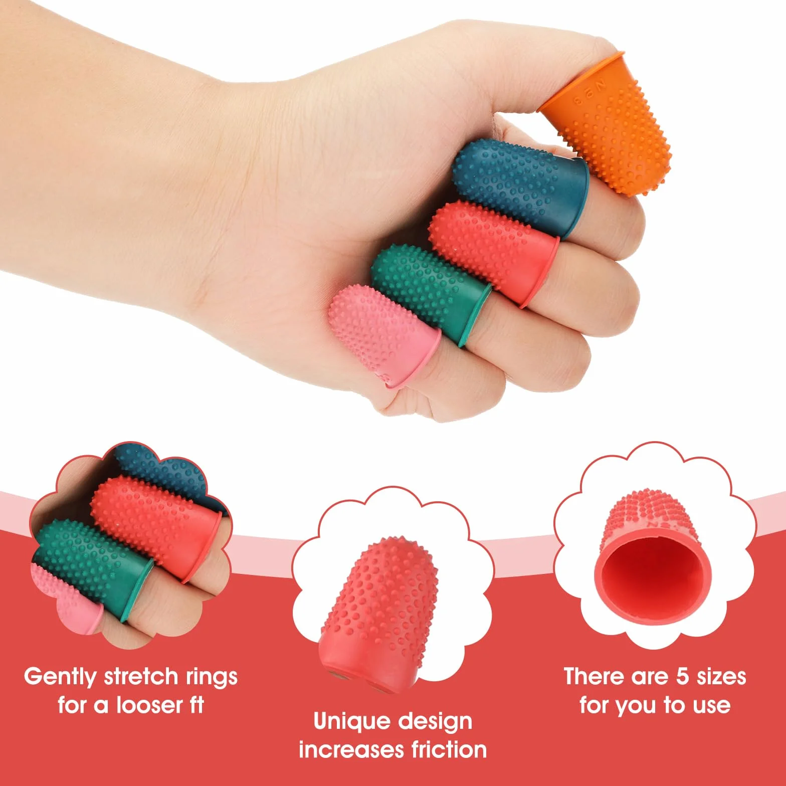 Pointes en Caoutchouc pour Doigts, 15 Pièces Protège-Doigts en Silicone, Manchons Protection Aiguilles