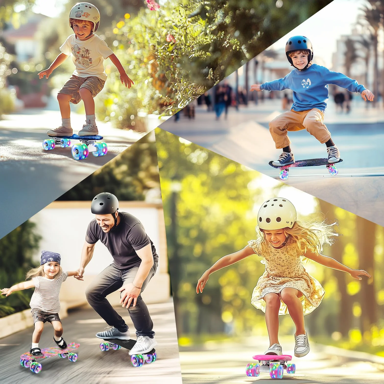 BELEEV Mini Cruiser Skateboard Complet 56cm Roues Lumineuses LED Enfants Adolescents Adultes