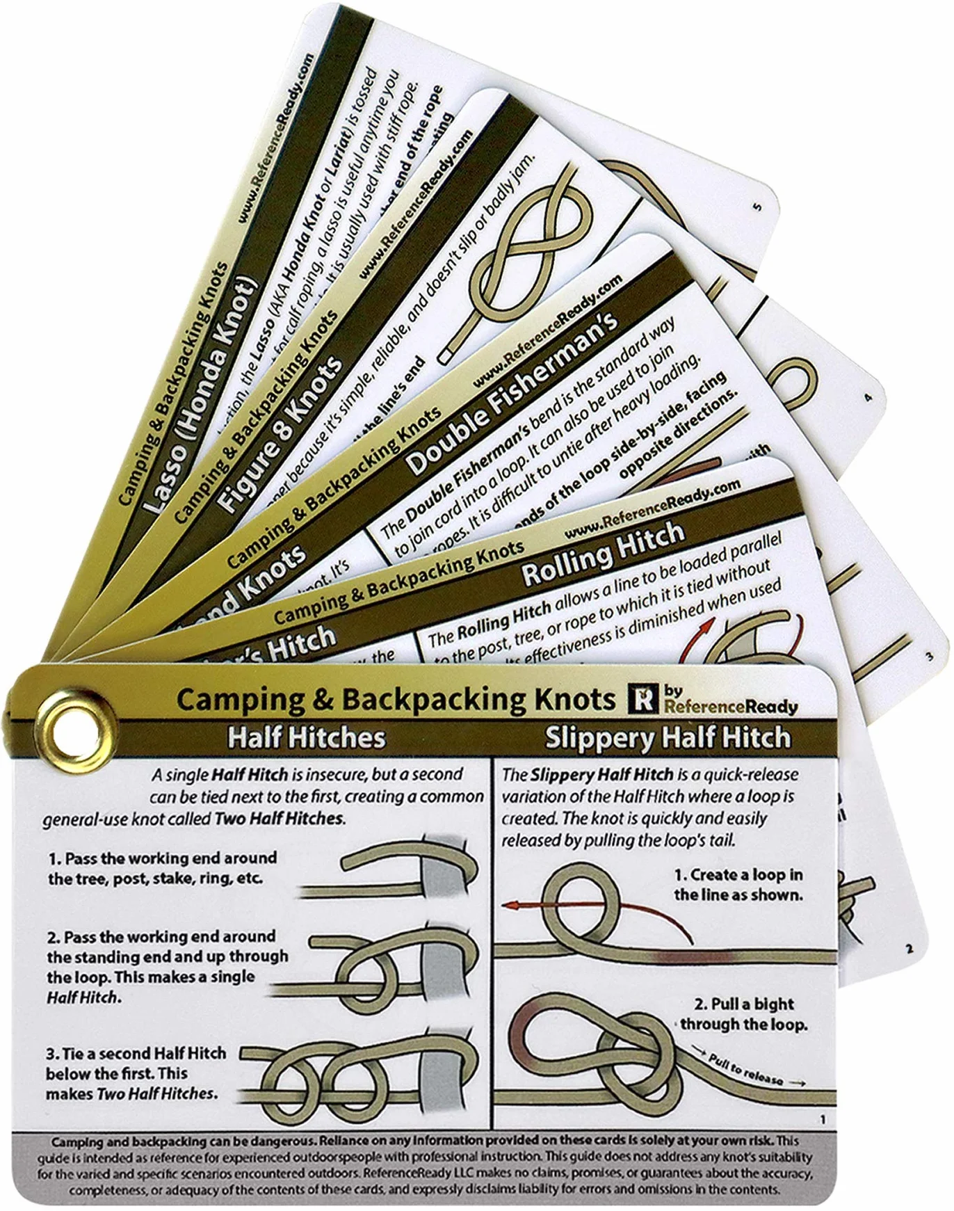 ReferenceReady Noeuds d'extérieur – Cartes de nouage étanches avec Mini Mousqueton – 22 nœuds de Corde pour Camping, Randonnée, Scoutisme