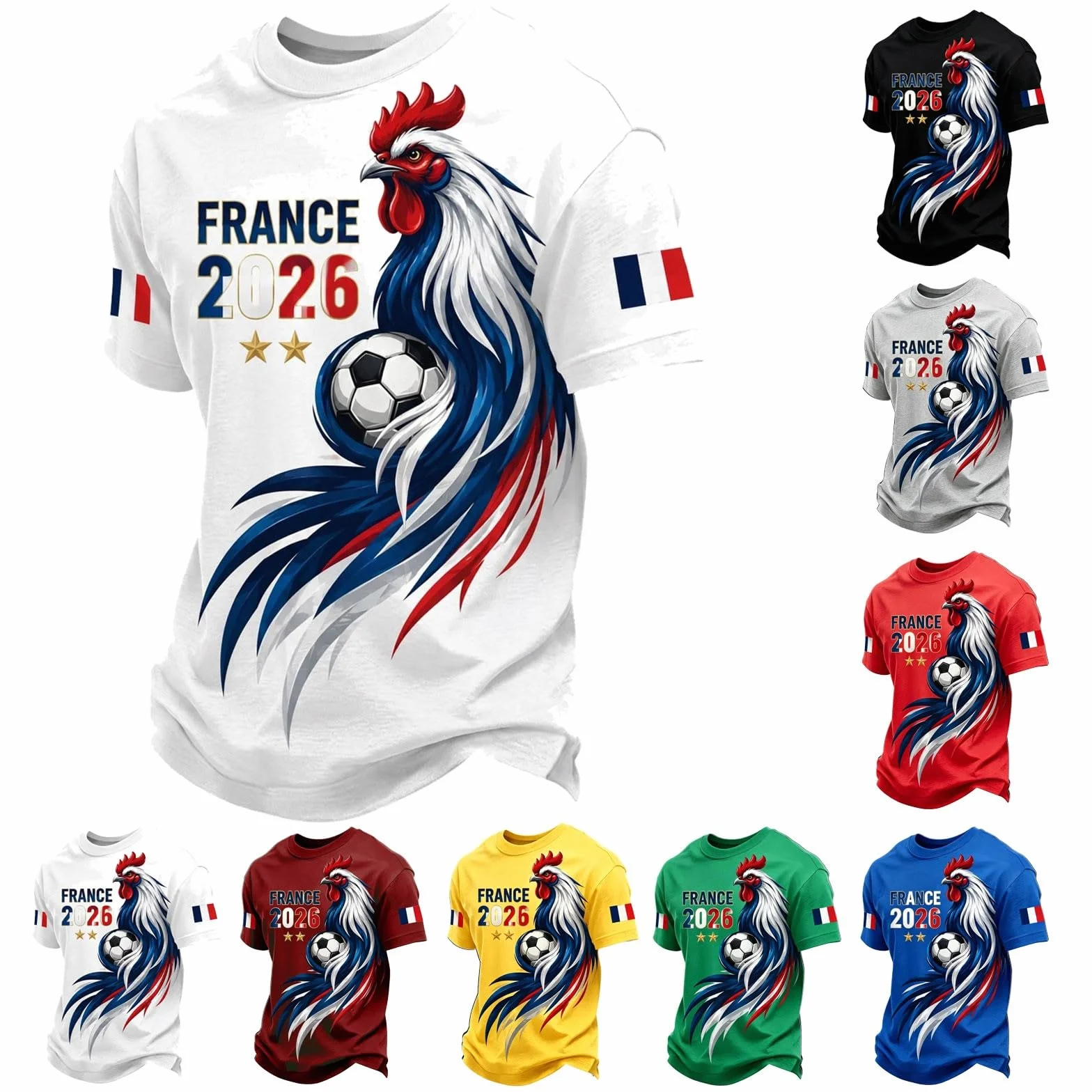 Maillot De Foot Homme T-Shirt Graphique France Manches Courtes Emblème Imprimé Accrocheur