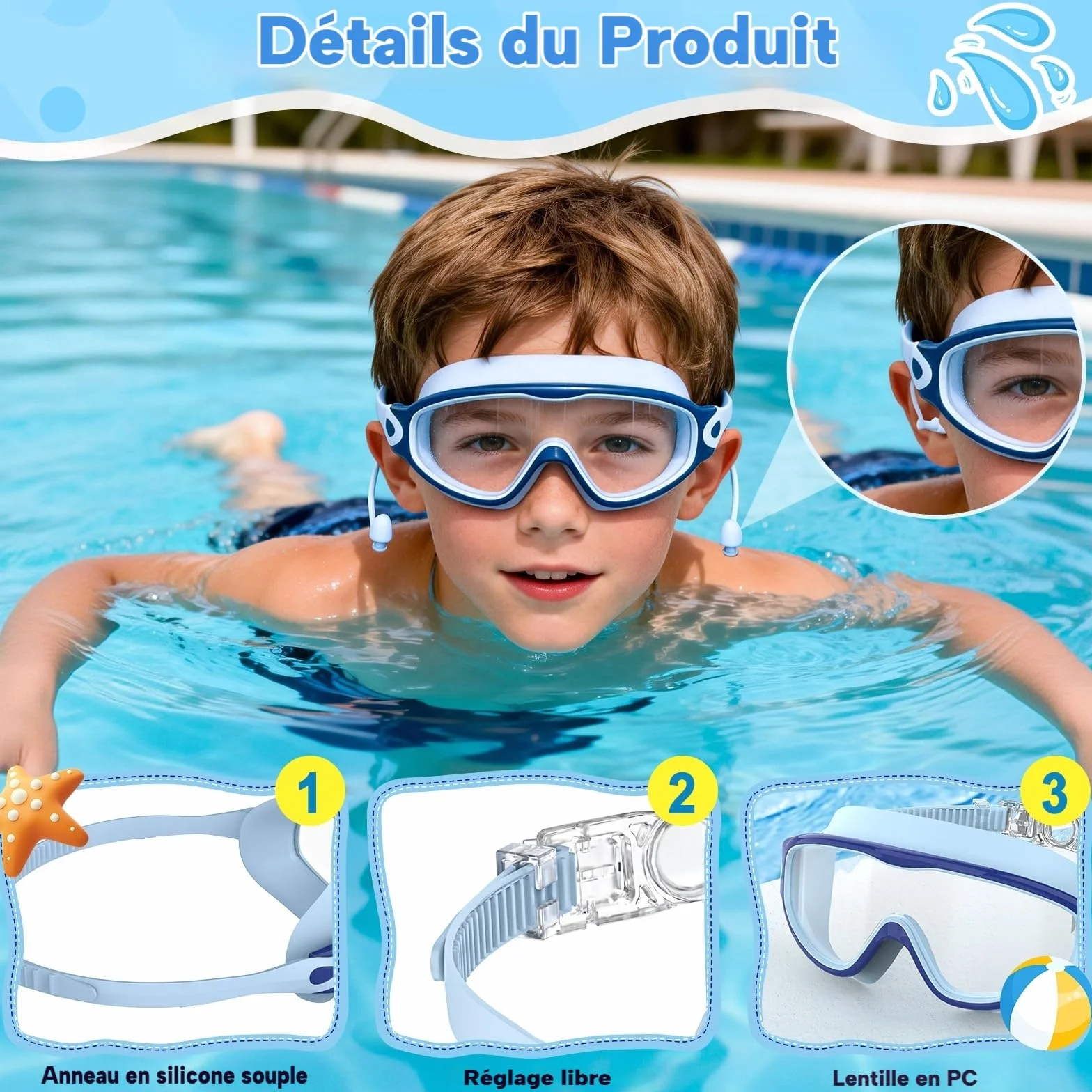 SHINER Lot de 2 Lunettes de Natation Enfants, Grand Champ de Vision HD 180°, Anti-Buée, Protection UV, Silicone Doux Réglable