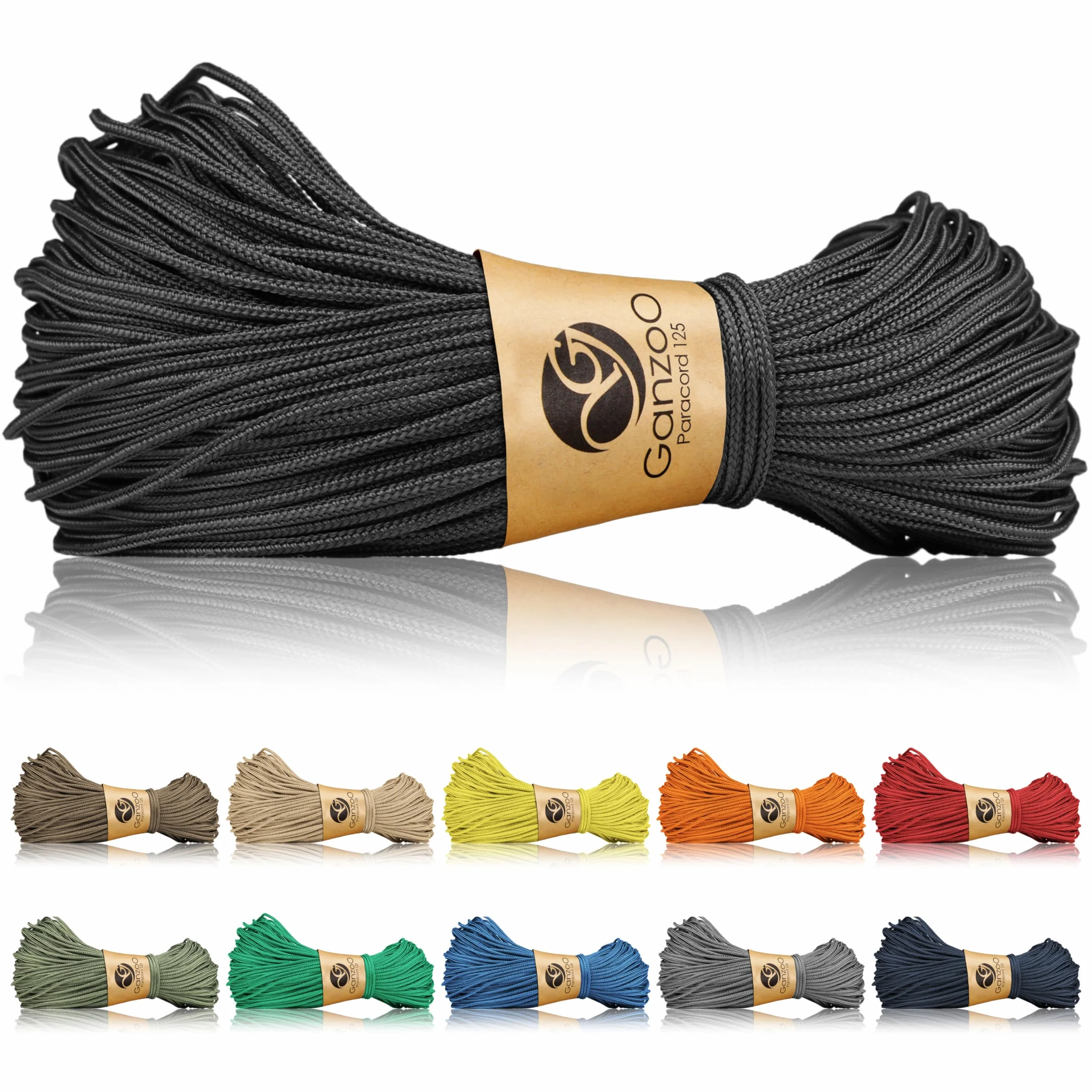 Ganzoo Paracord 125 Cordelette Tressée 1 mm Nylon Polyester Noire pour Bracelet, Couteau, Collier, Laisse, Randonnée