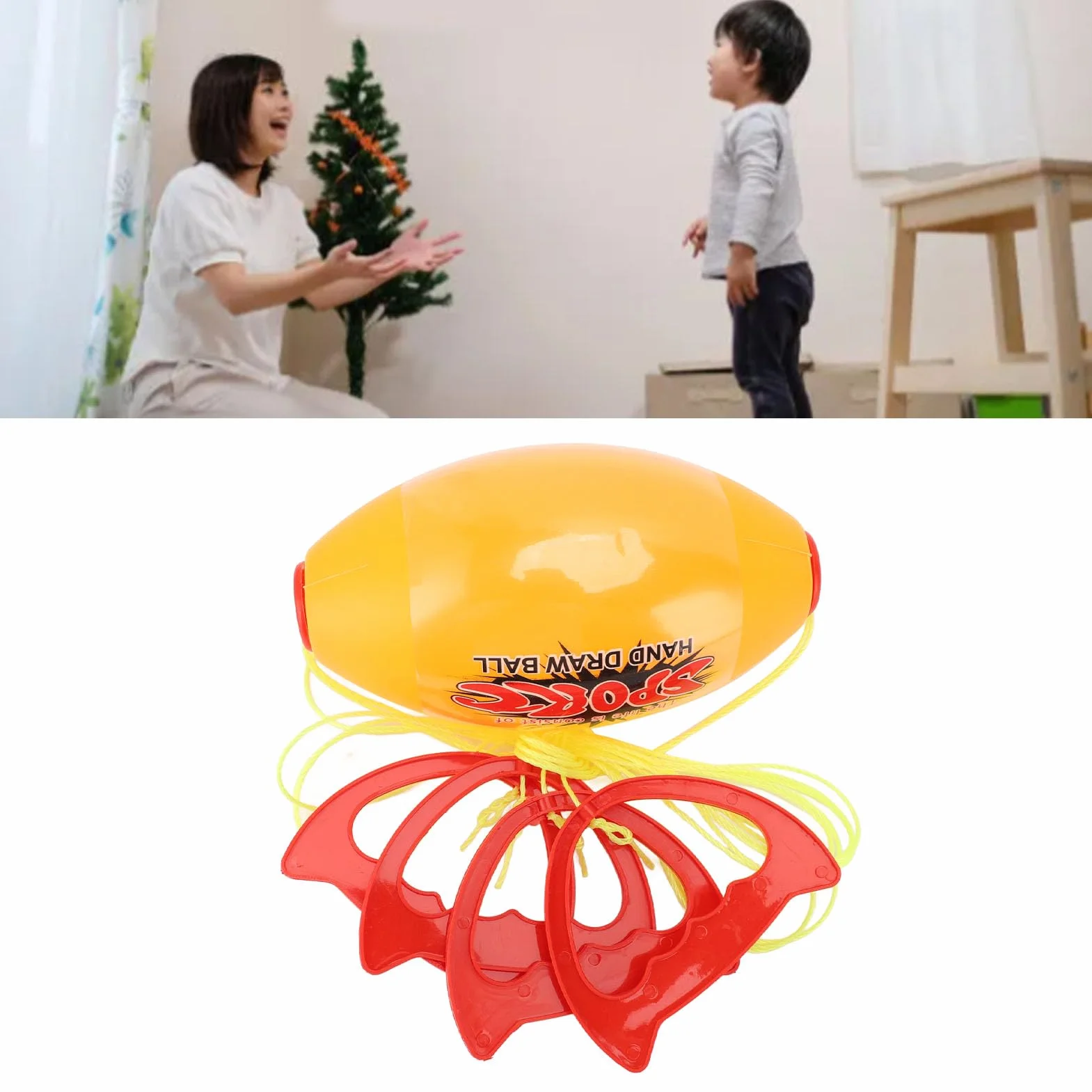 Balle de Navette à Tirer Géante avec Corde Flexible et Poignée Ergonomique Jeu Sportif Intérieur Extérieur